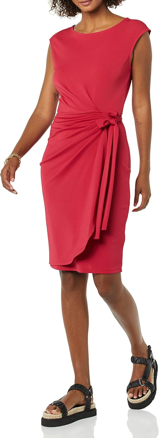 Detalle de Amazon Essentials Women's Cap Sleeve Boat-Neck Faux Wrap Dress