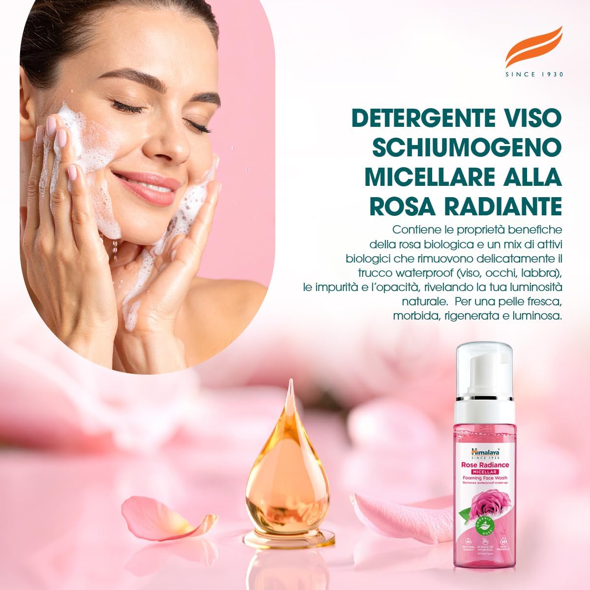 Detalle de Himalaya Rose Radiance Detergente viso con schiuma micellare, 150 ml – rimuove trucco impermeabile
