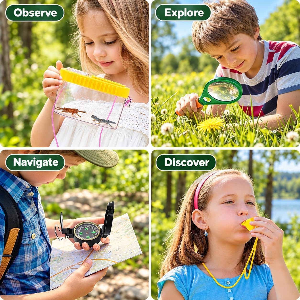 Detalle 1 de Kiztoys F9-72 onderzoeksset voor kinderen, 22-delig met verrekijker en kompas