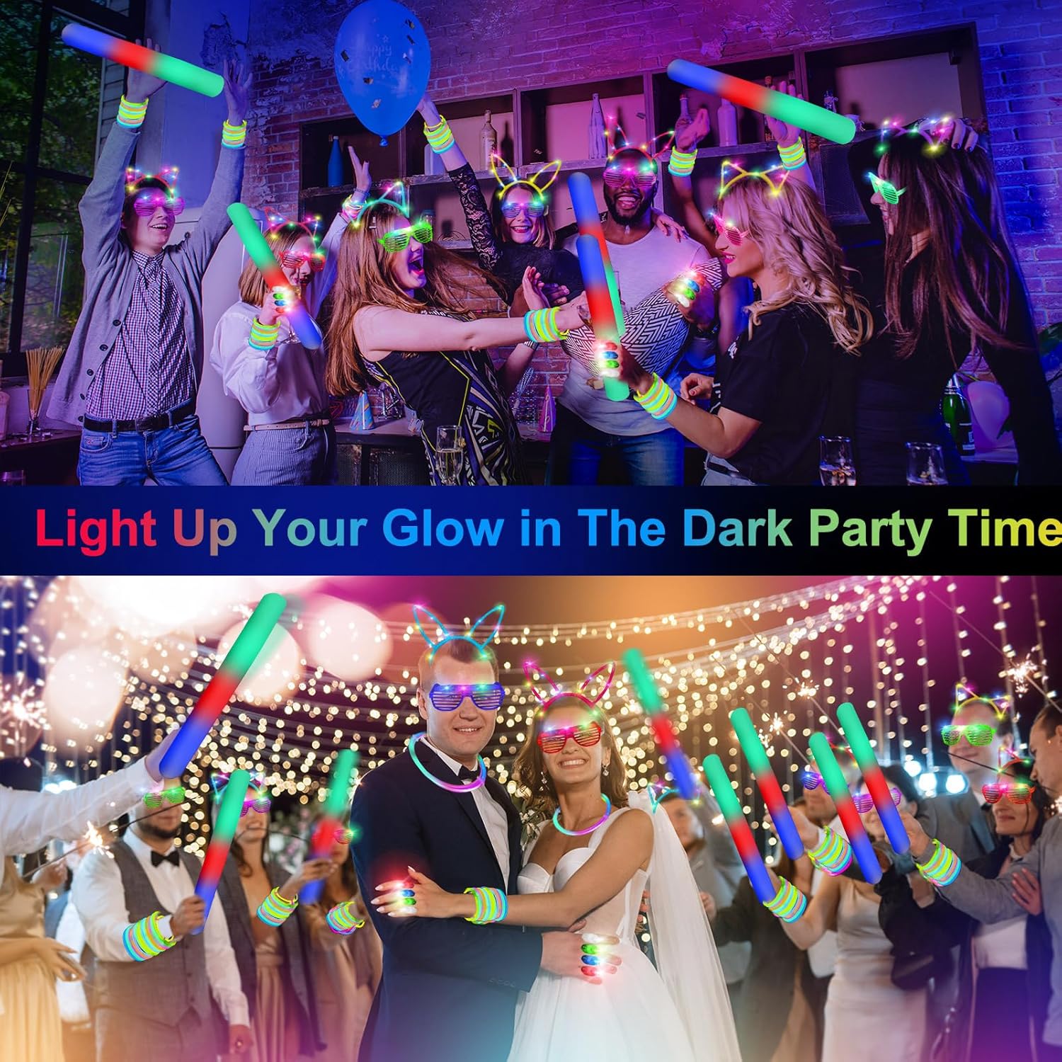 Thumbnail 2 de OLUPP 282-Piece Glow in the Dark Party Supplies Kit (Foam Sticks, LED Glasses, Finger Lights, Bunny & Cat Ears)