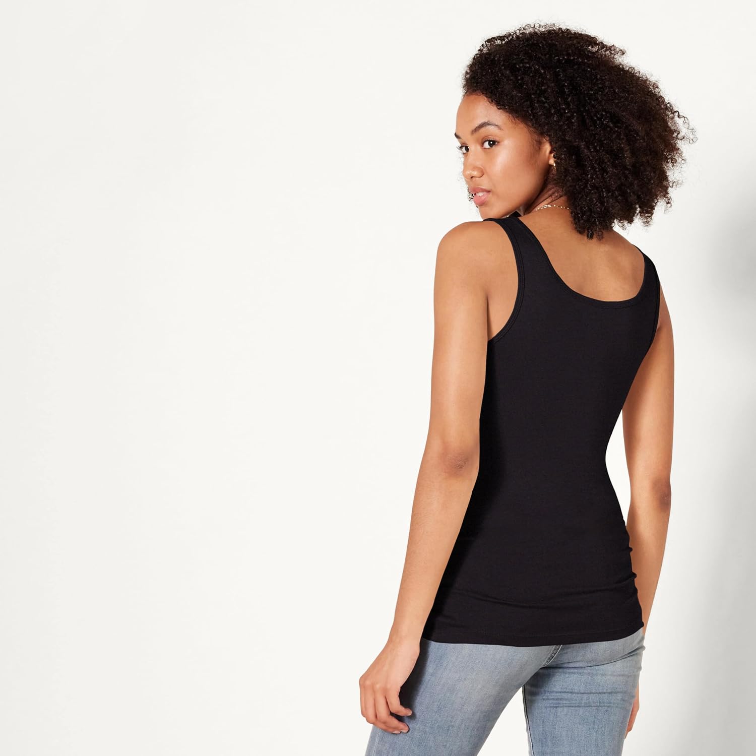 Detalle de Amazon Essentials Damen-Tanktop, 2er-Pack, Schwarz, M-L, schmale Passform