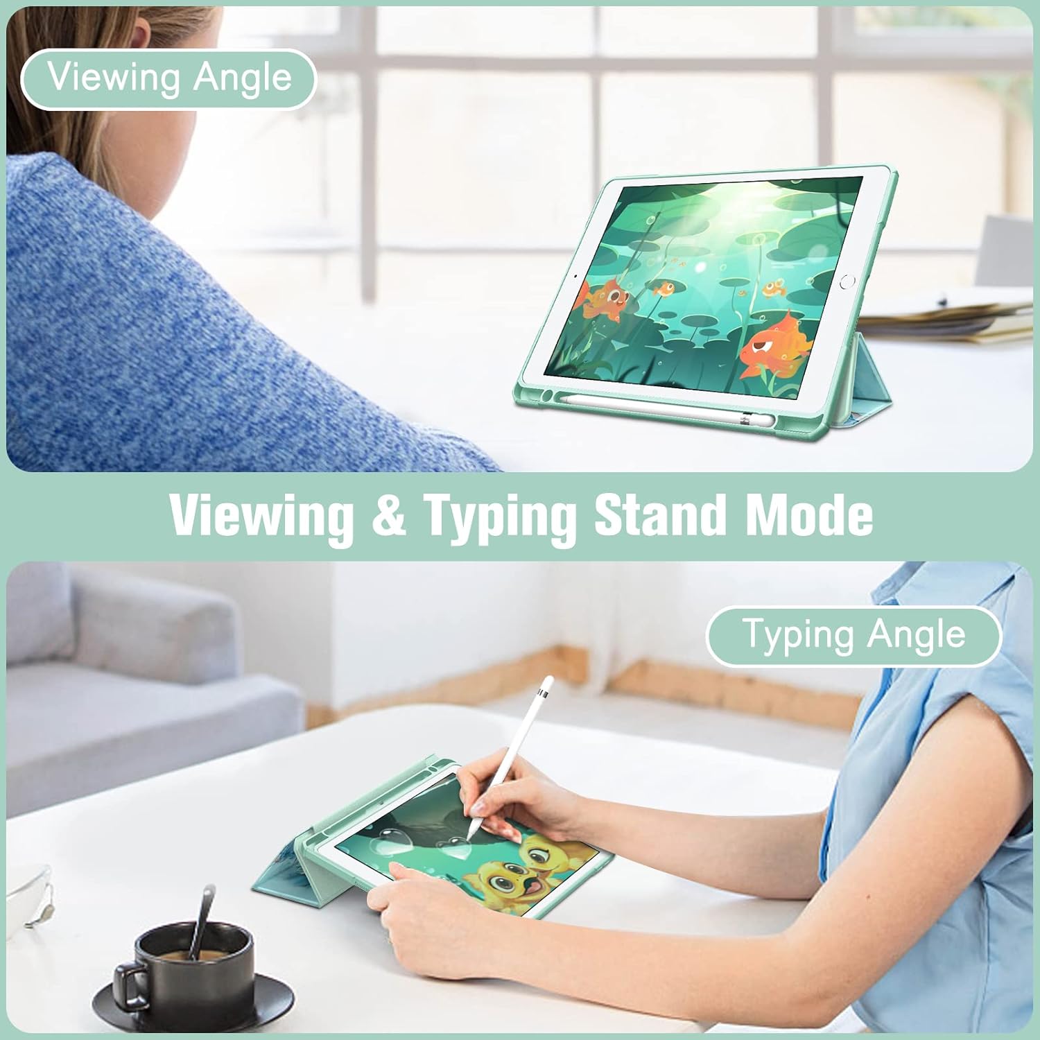 Detalle de Fintie Hybrid Hülle für iPad 10,2 Zoll der 7.–9. Generation (2019–2021) mit Stifthalter, transparente Rückseite und Magnet-Sleep-Wake