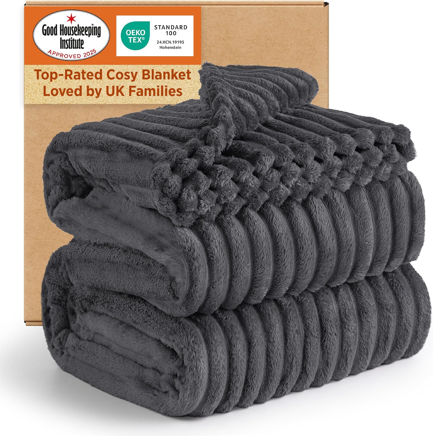 Detalle de Bedsure King Size Fleece Blanket in Dark Grey (230 x 270 cm)