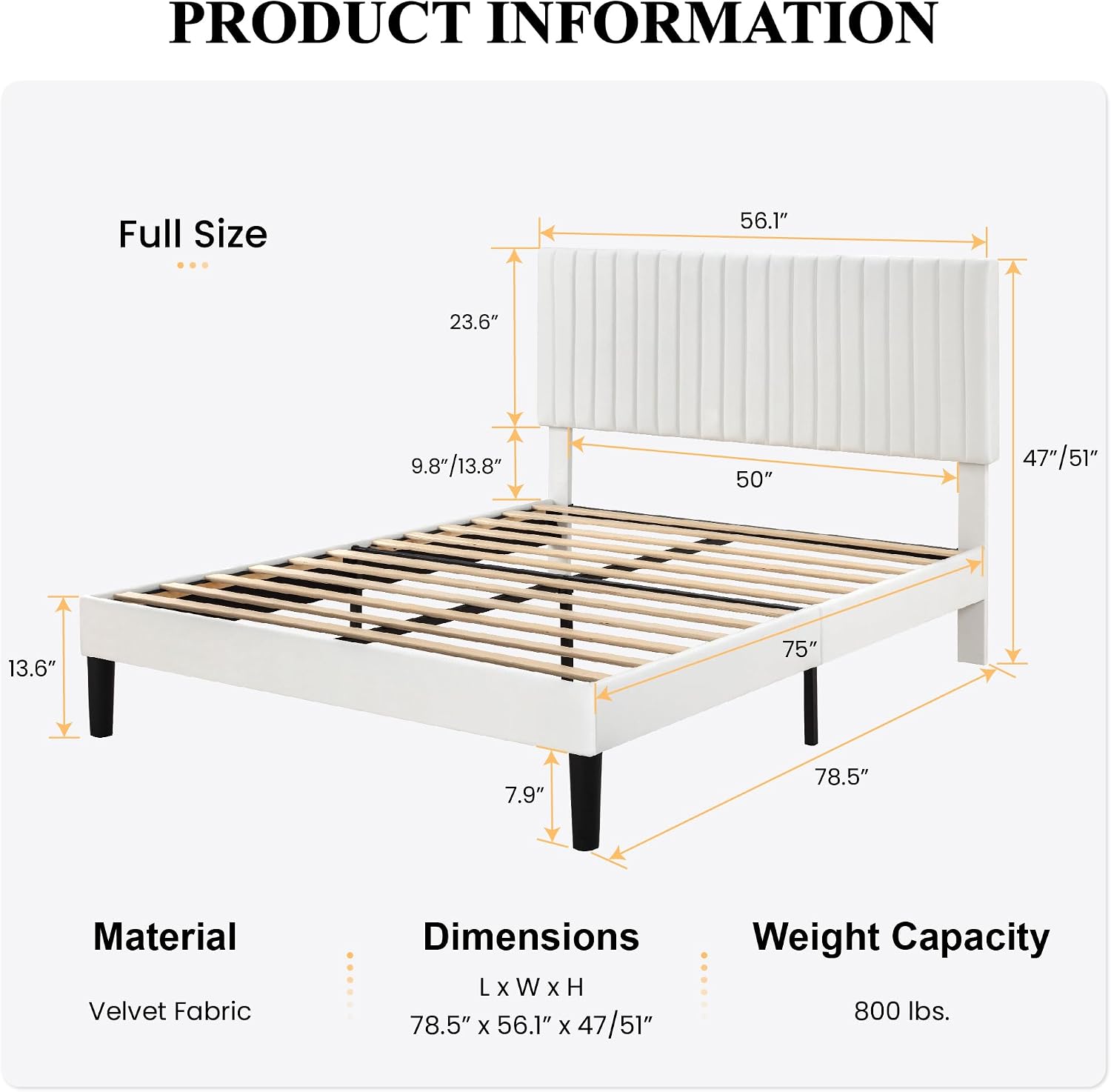 Detalle 2 de SHA CERLIN Upholstered Platform Bed Frame, Velvet