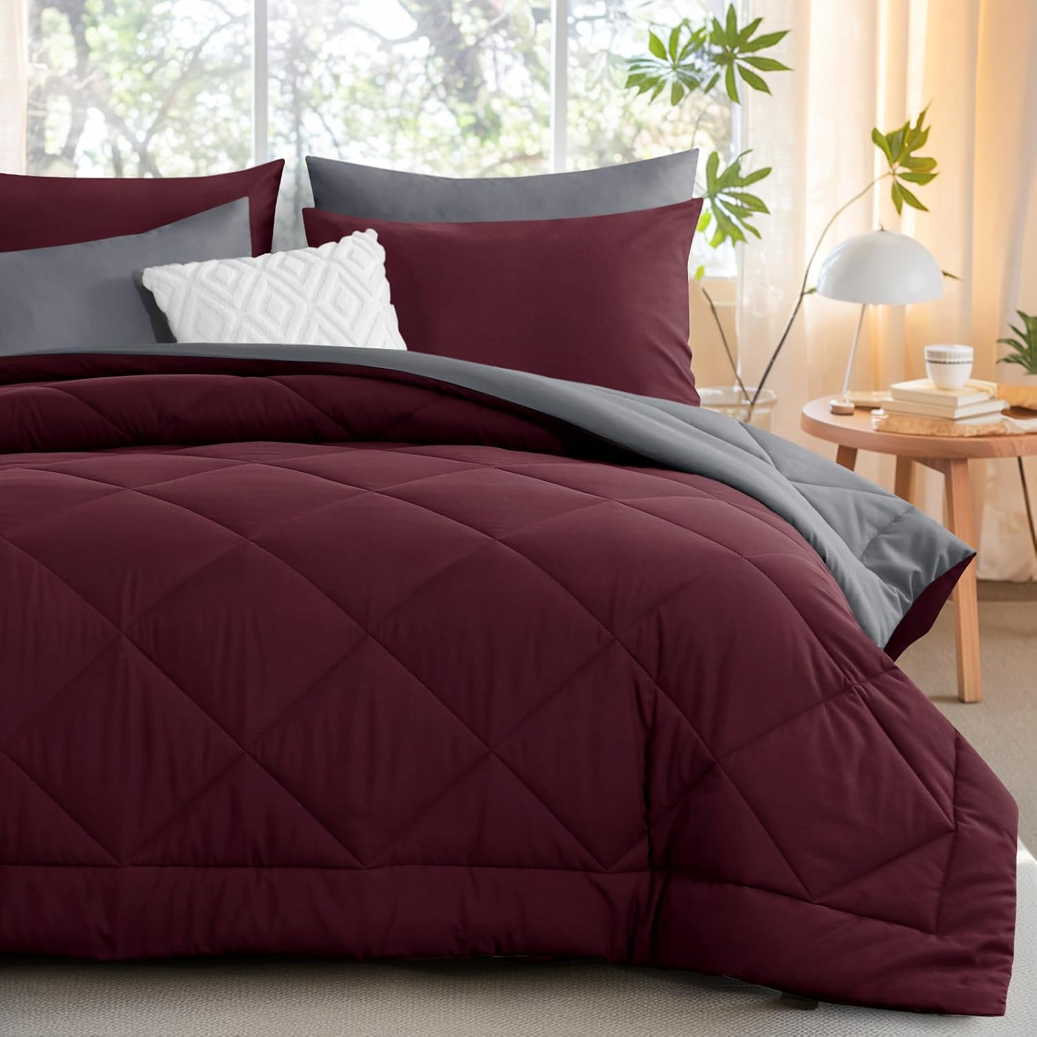 Thumbnail 1 de Aisbo Coverless Duvet King Size 10.5 Tog – 230 x 220 cm in Burgundy Red, Reversible with 2 Pillowcases