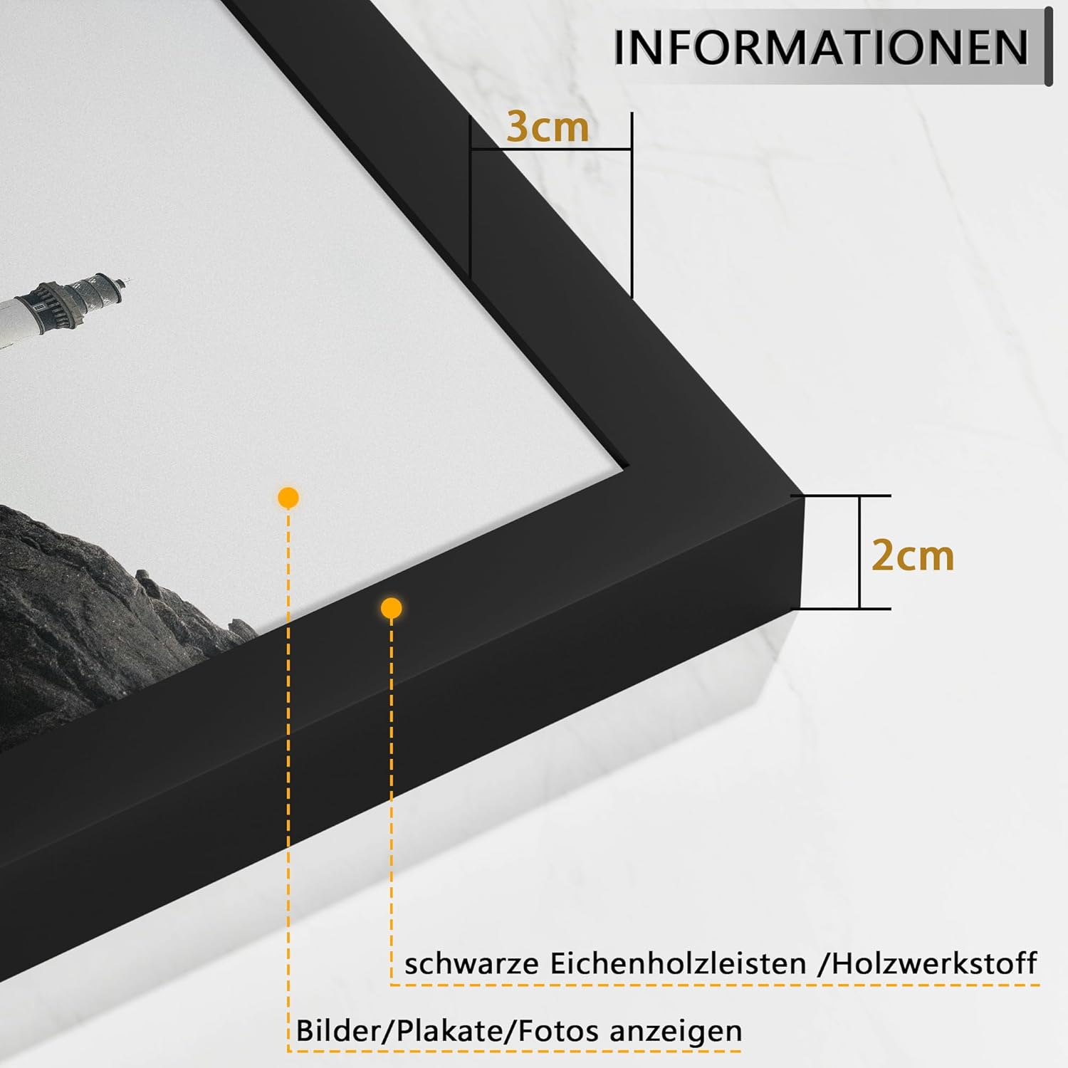 Thumbnail 1 de Tinkeps 3er-Pack A1 Bilderrahmen (59,4 x 84,1 cm) Schwarz – Holzwerkstoff mit Plexiglas