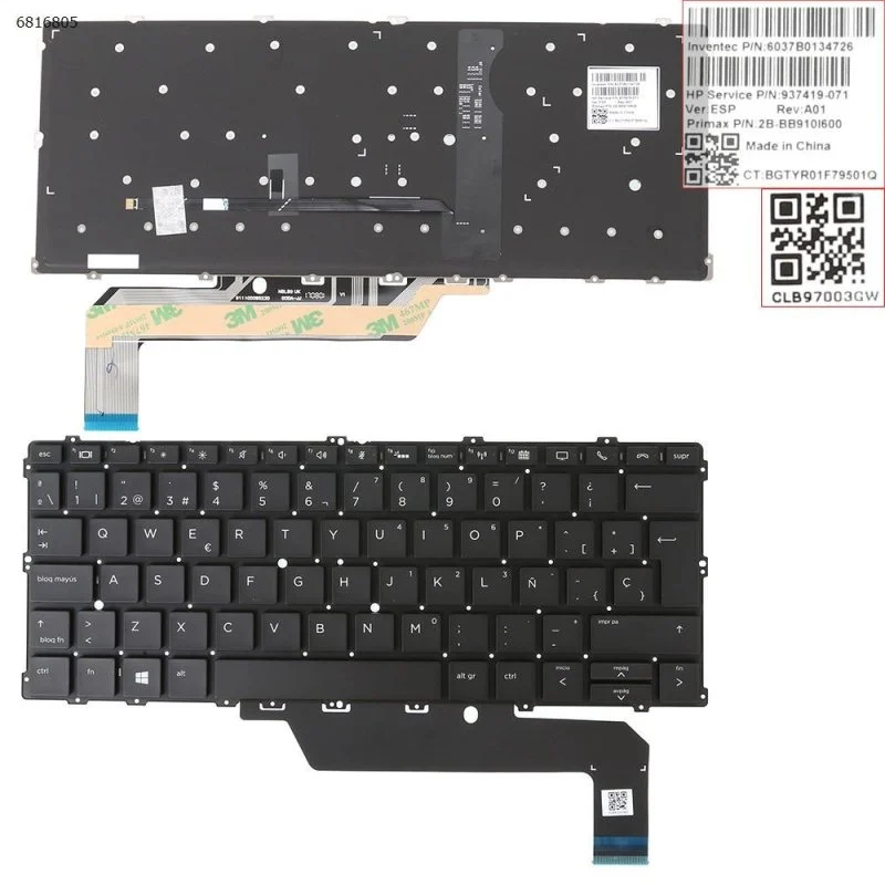 Detalle de Teclado retroiluminado para portátil HP EliteBook X360 1020 G2 / 1030 G2 Series — Portatilmovil