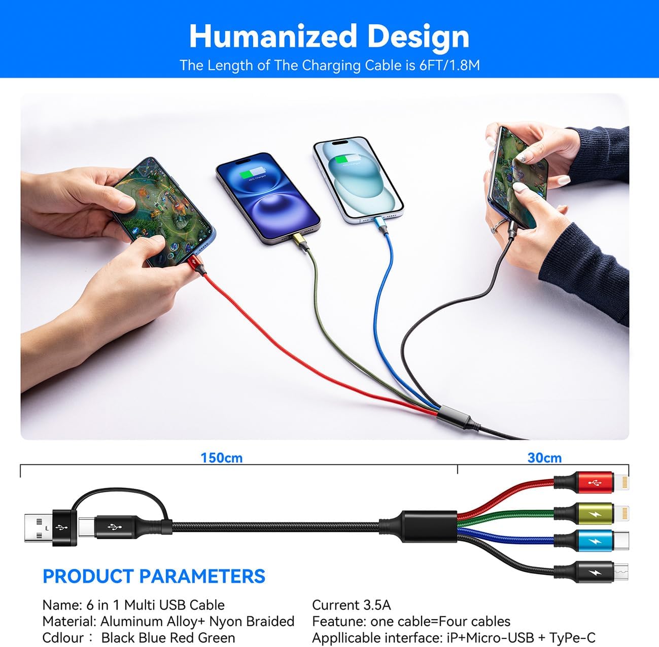 Thumbnail 5 de Minlu 4-in-2 Multi Charger Cable