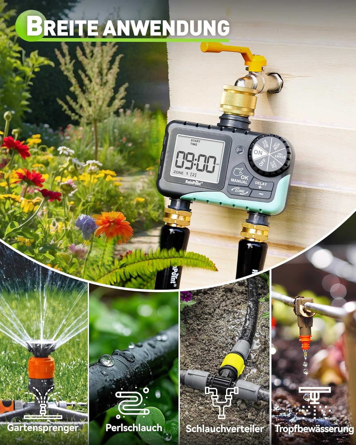 Thumbnail 6 de RAINPOINT Bewässerungscomputer „2“ mit 2 Ausgängen, Messing-Drehgelenk & Regenverzögerung