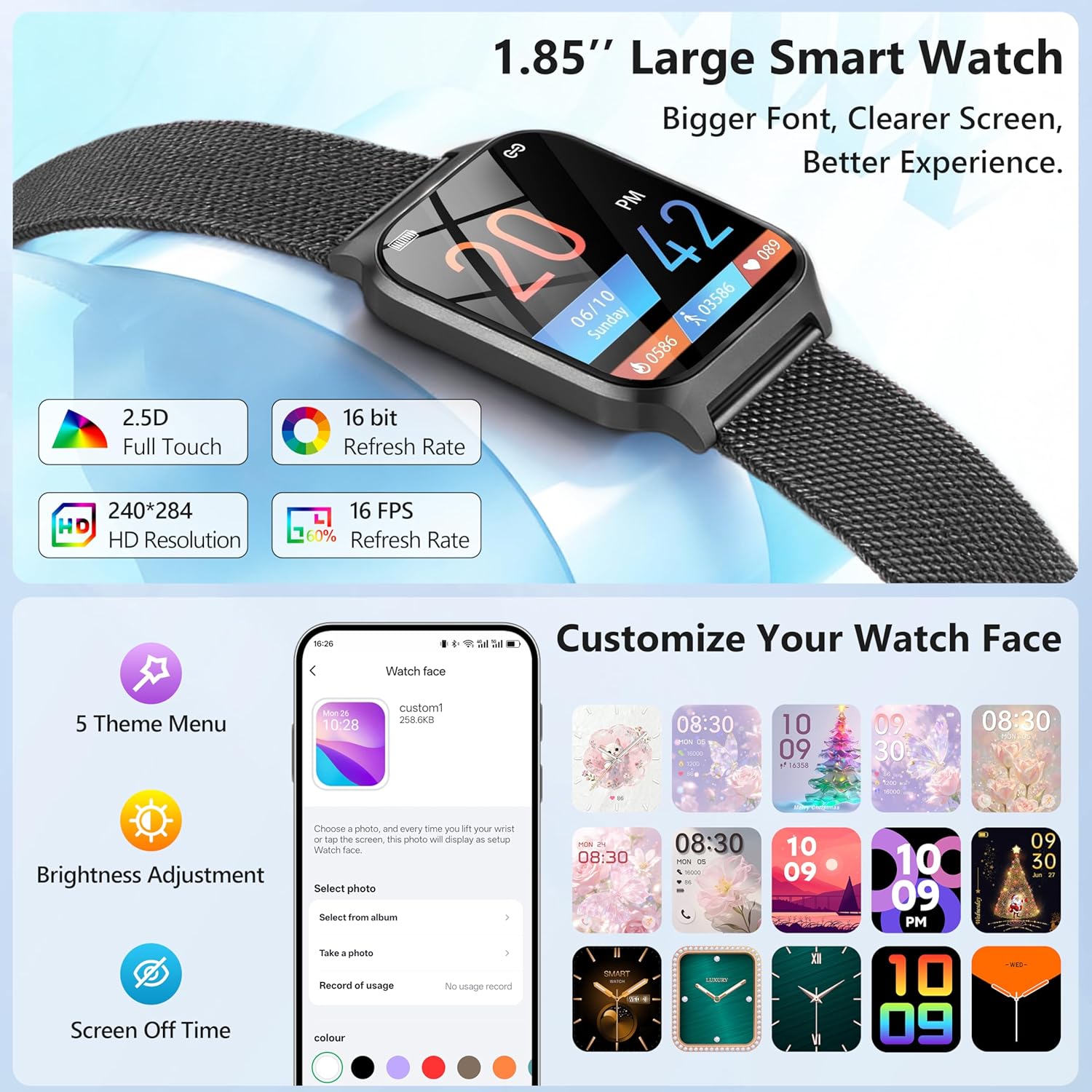 Thumbnail 1 de Smart Watch 1.85-inch Fitness Tracker for Android & iPhone