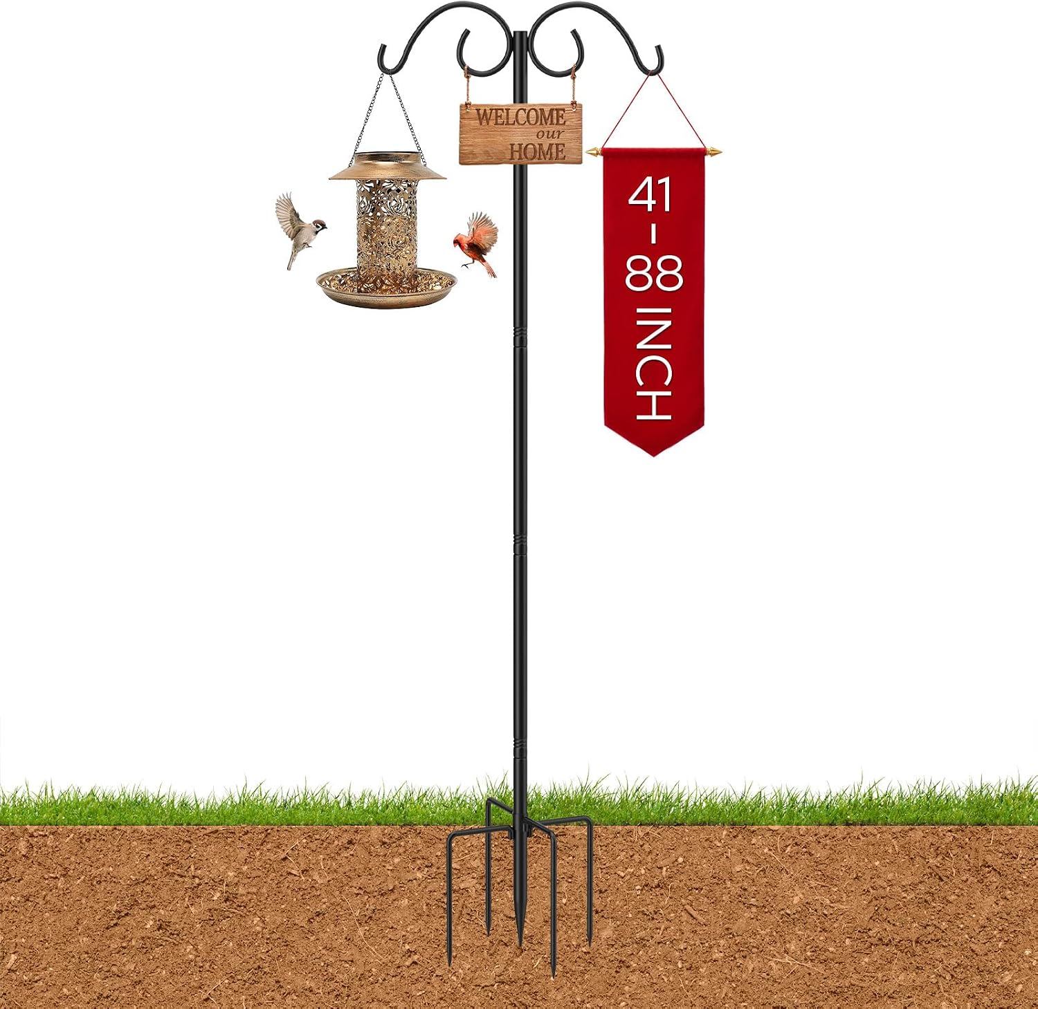 Detalle de MoKo US260016 Double Shepherd’s Hook, 88 in, Four Hooks, Adjustable Height