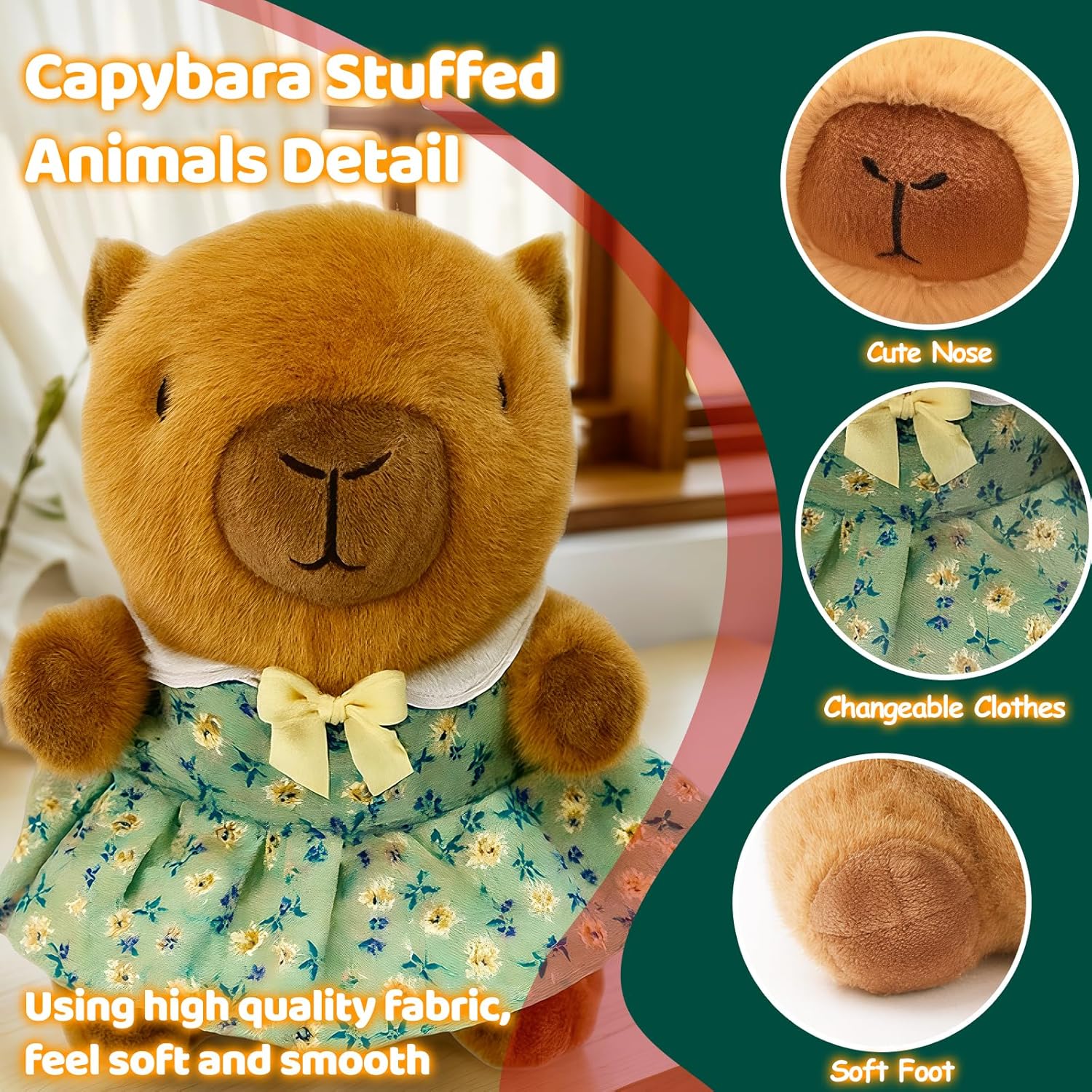 Detalle de TITQWOP 9-pc Capybara Plush Set – Dress-Up Stuffed Animal for Kids