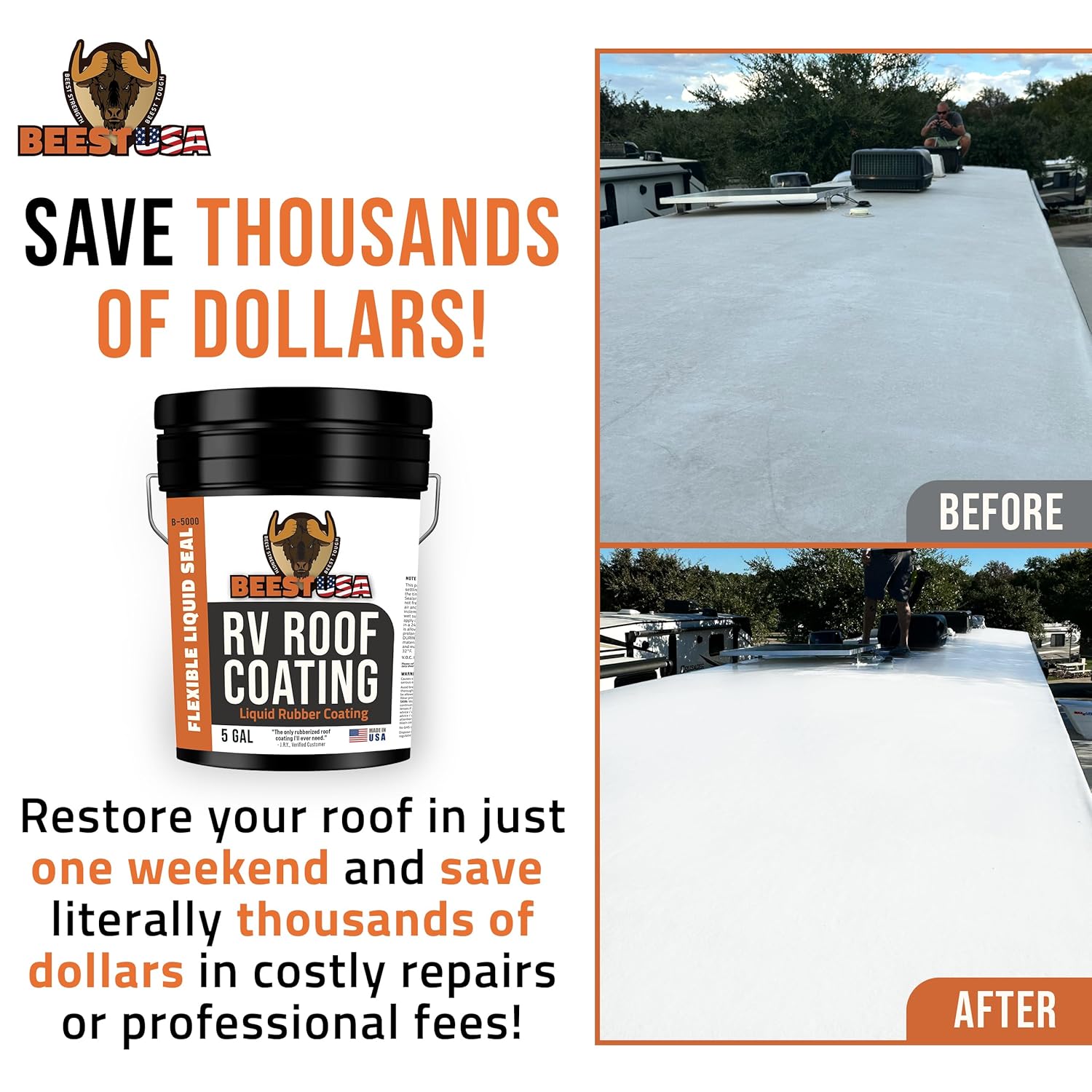 Thumbnail 2 de BEEST RV Roof Coating White (5 Gallon) — Solar Reflective & Waterproof Elastomeric Sealant