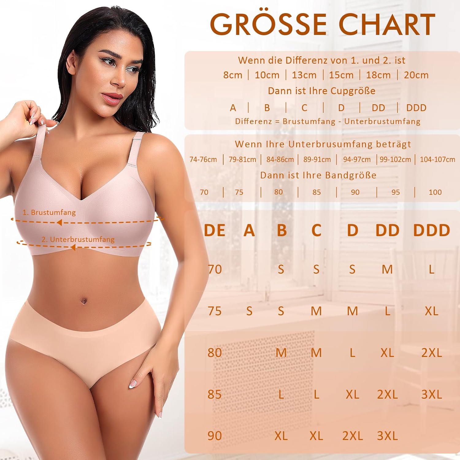 Thumbnail 5 de Ganado Damen BH ohne Bügel – nahtloser Soft-BH mit Tief-V-Ausschnitt und Jelly Fix Trägern