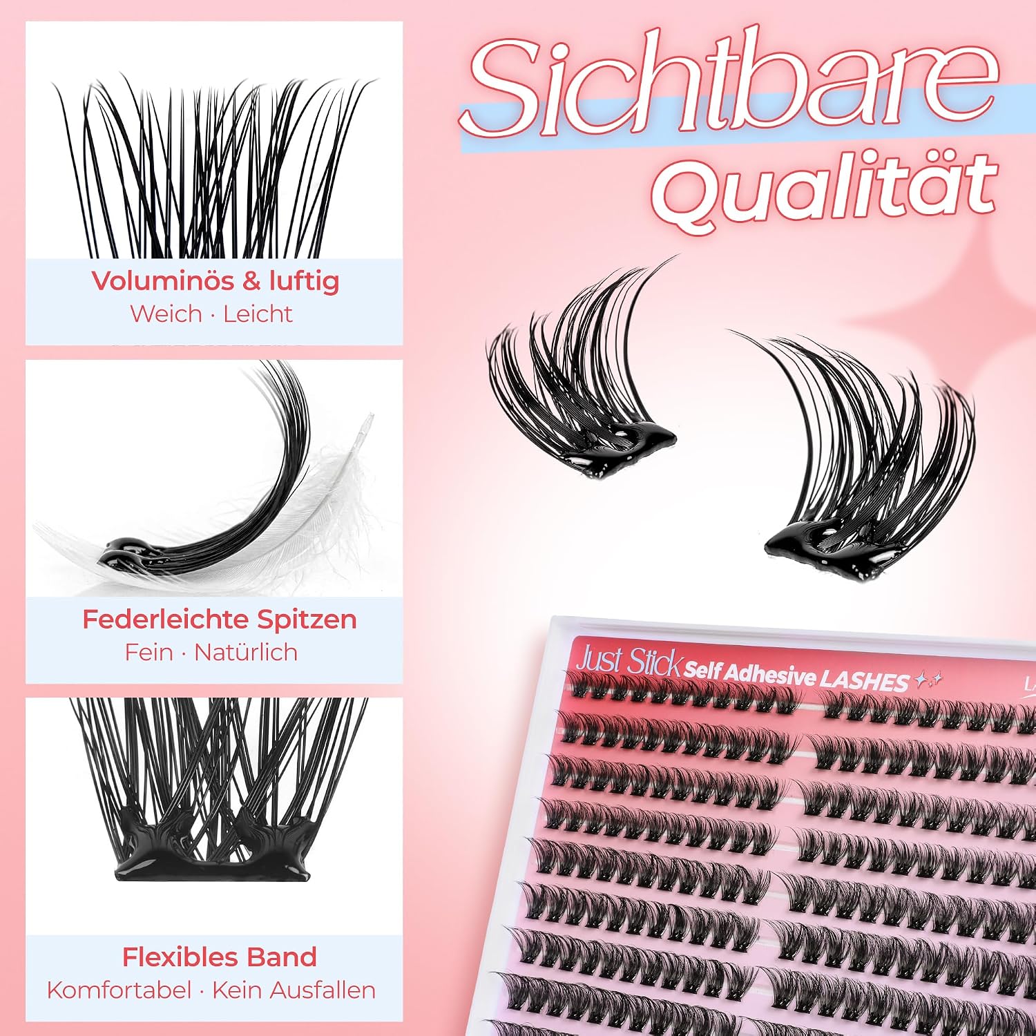 Detalle de LASHVIEW Selbstklebende Wimpern 198 Stück D-Curl – natürlicher Look, wasserfest