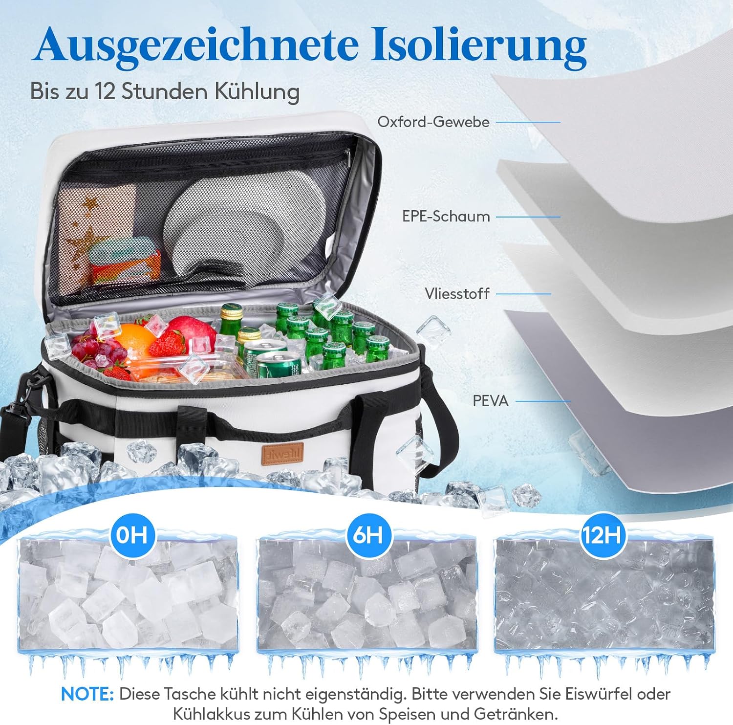 Detalle de Lifewit Kühltasche 30L – faltbar, 50 Dosen, isolierte Thermotasche für Picknick, Arbeit und Freizeit