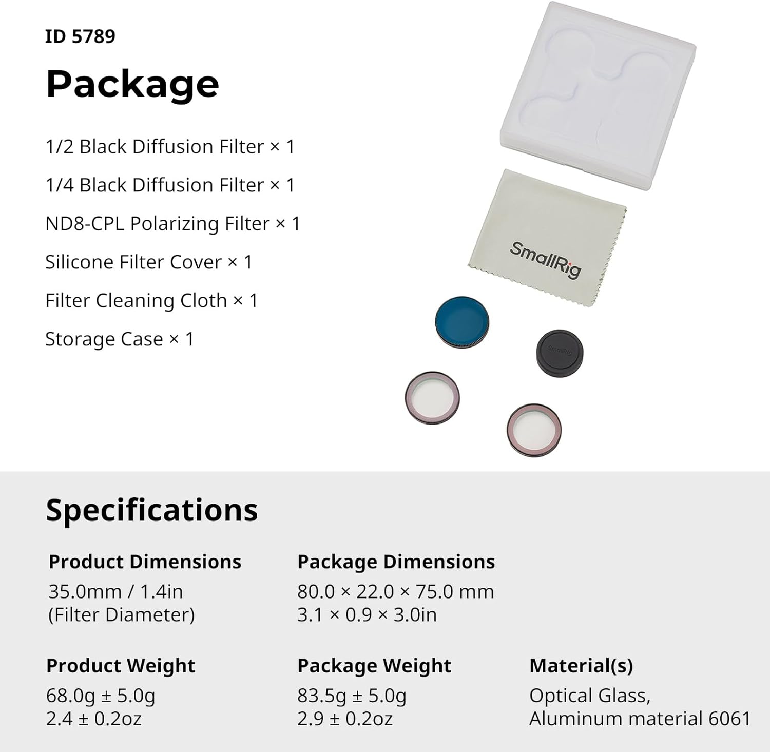 Thumbnail 6 de SMALLRIG Kit de Filtres pour DJI Osmo Nano – Diffusions noir 1/2 et 1/4 + ND8-CPL (5789)