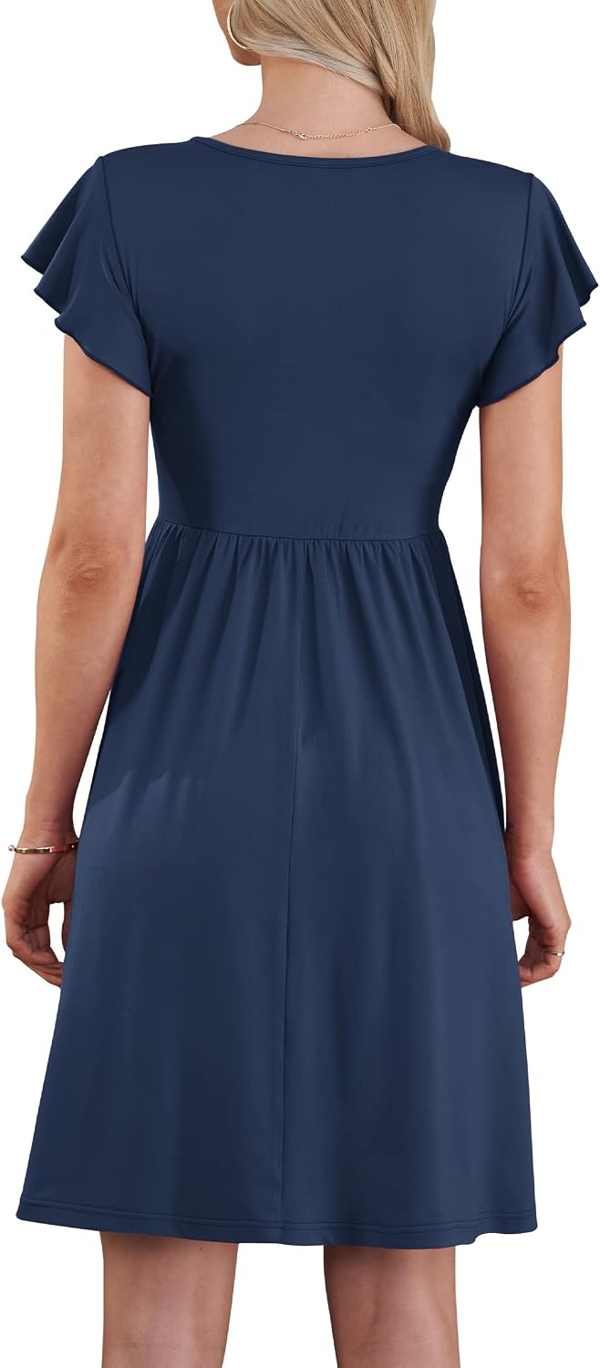 Detalle 2 de AUSELILY Summer Ruffle-Sleeve Midi Dress with Pockets and Elastic Waist