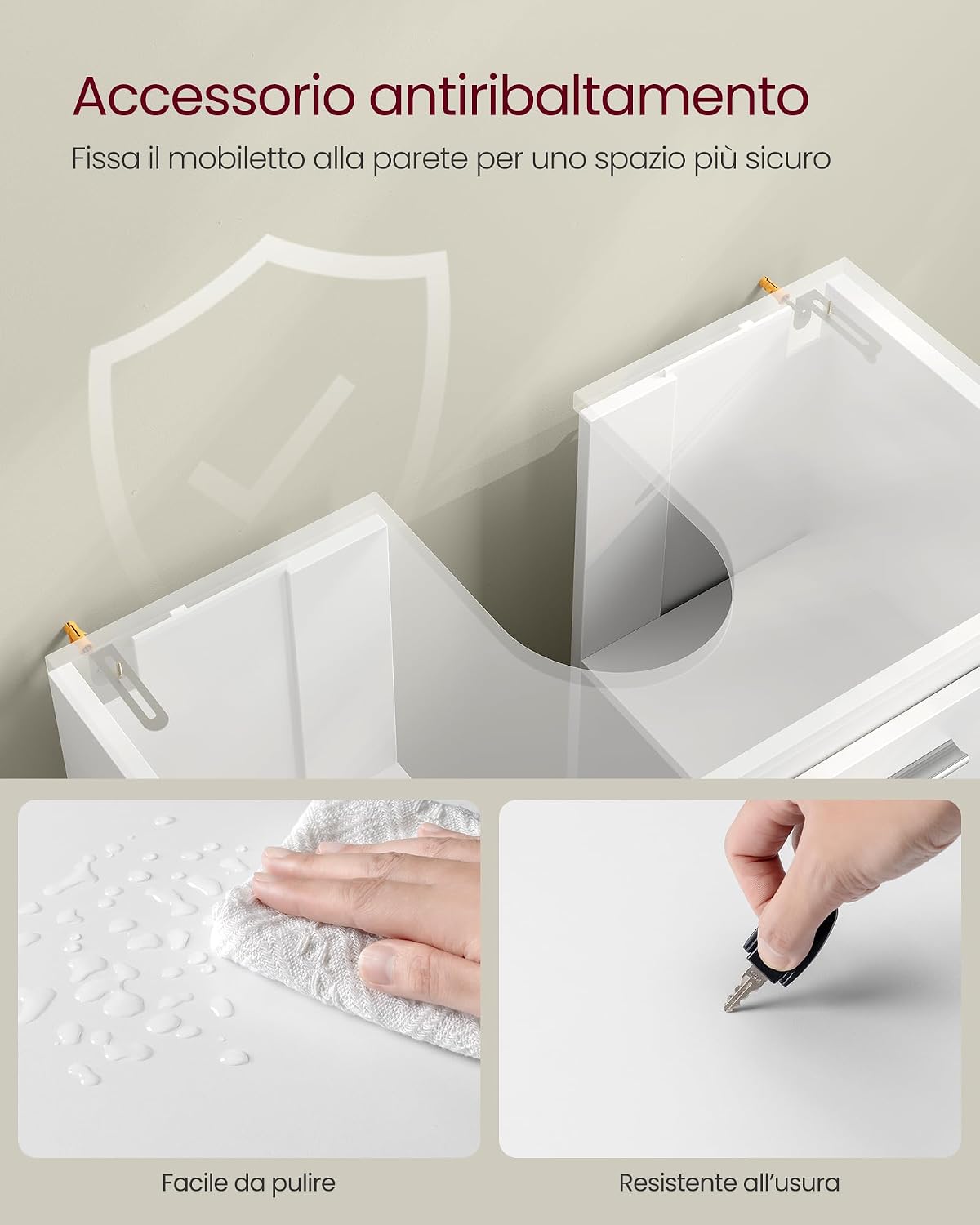 Detalle 2 de VASAGLE Mobile sottolavabo BBK506W01 60 cm