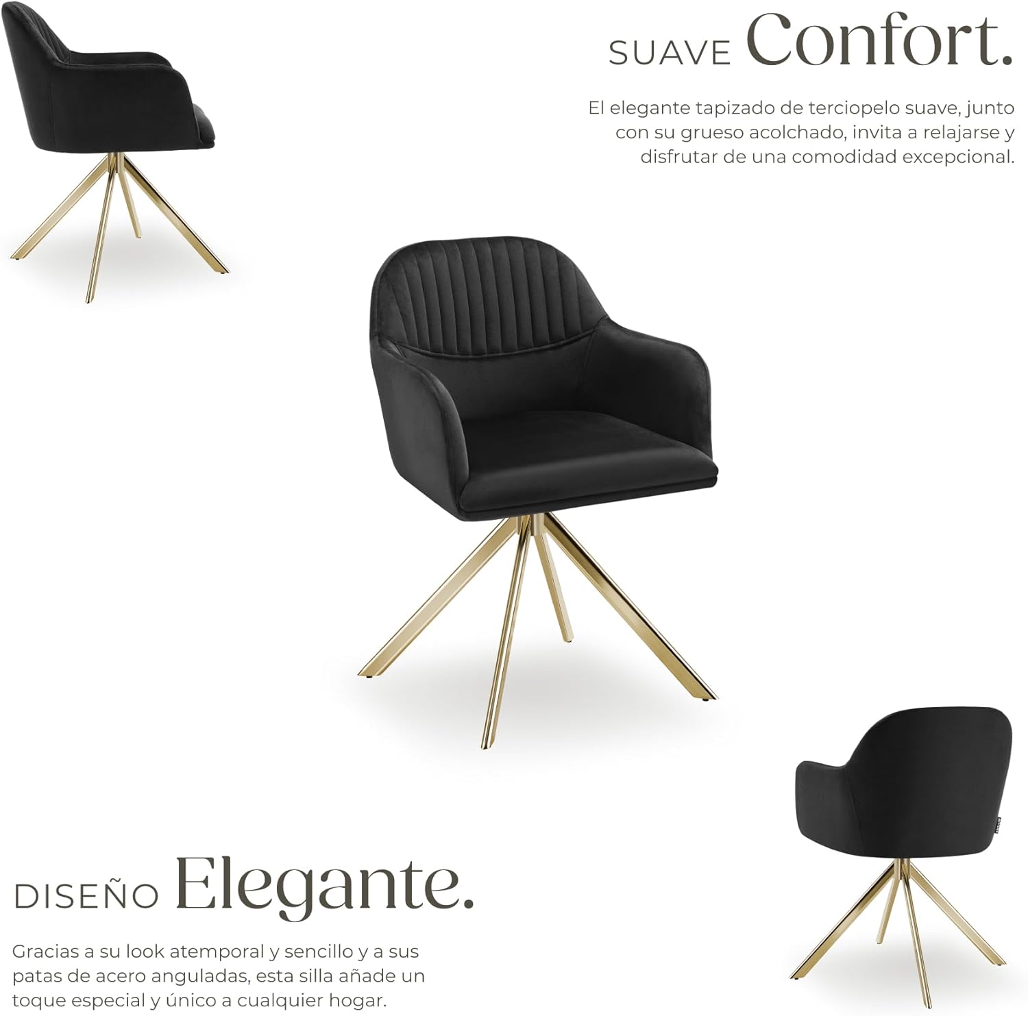 Thumbnail 4 de TecTake® Silla Giratoria Tapizada con Respaldo Continuo🪑 Negro/Oro (4 unidades)