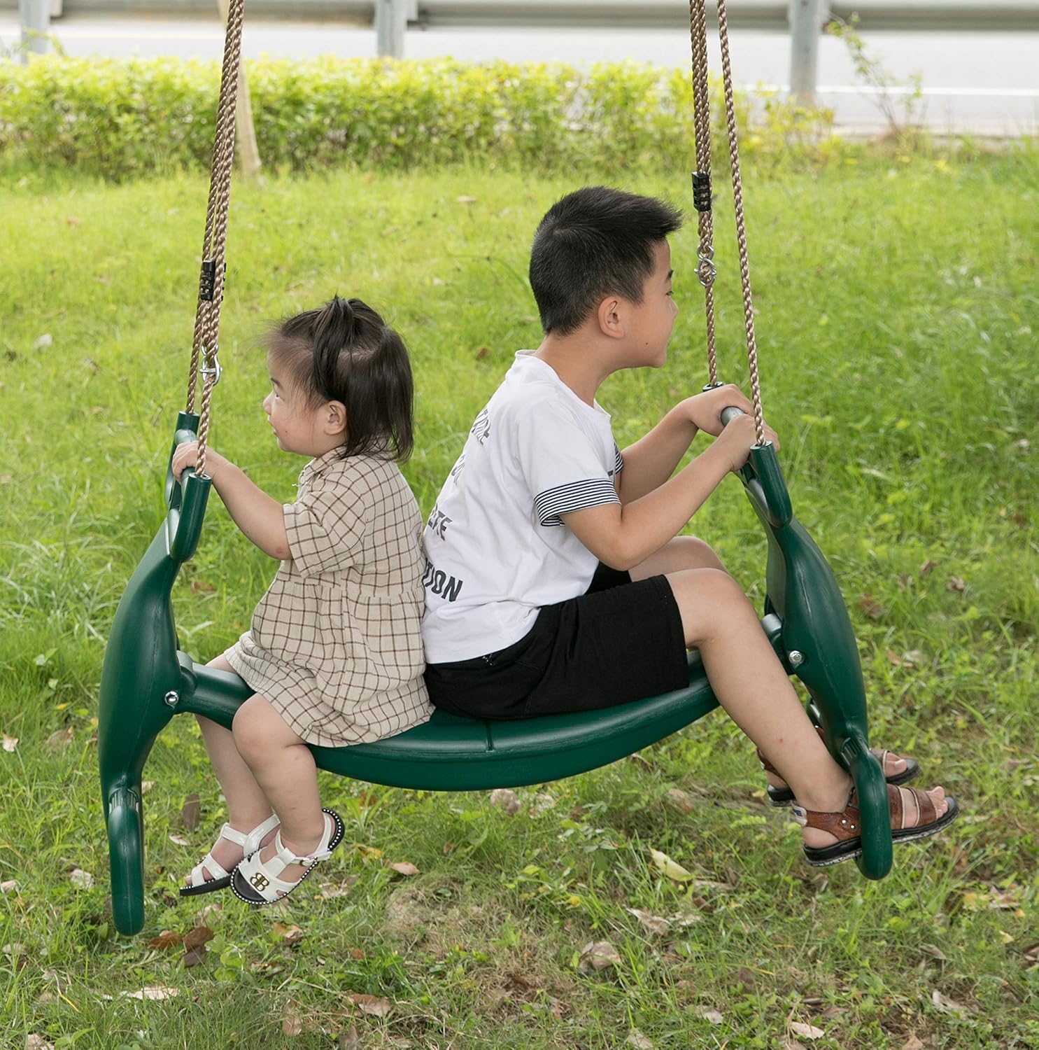 Detalle de Outdoor Swingset Plastic Double Glider Playground Patio Swing for 2 Kids, Green