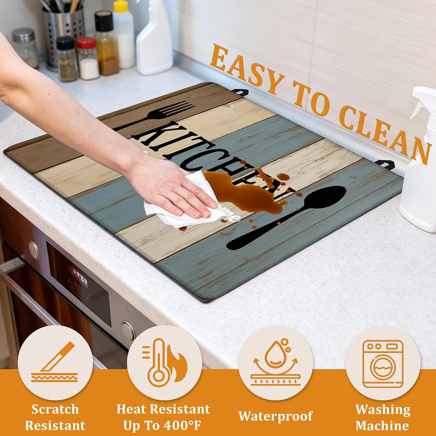Thumbnail 4 de YIKTI Electric Stove Top Cover, Rustic Wood Pattern, 28 x 20 Inch