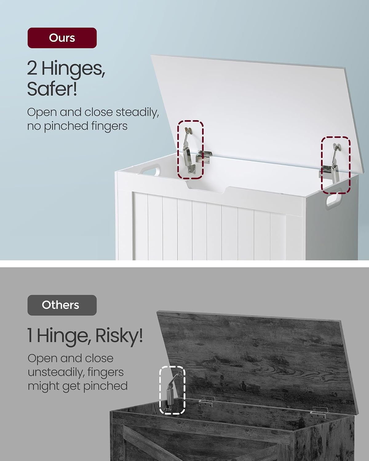 Detalle 2 de VASAGLE SOFIE Collection LHS11WT Storage Bench, Cloud White, 2 Safety Hinges