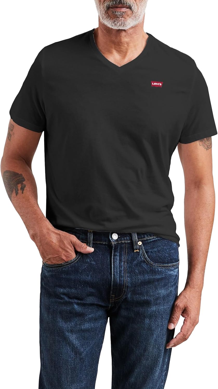 Detalle de Levi's Herren Original Housemark V-Neck T-Shirt – klassisches Basic-T-Shirt von Levi's