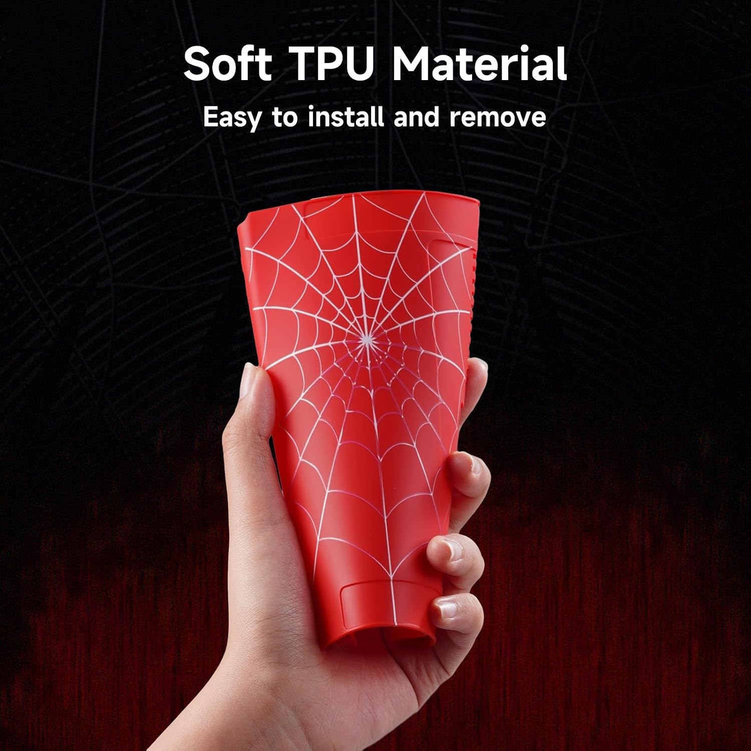 Detalle de JINGDU TPU Case for Nintendo Switch OLED (2021) with 4 Thumb Grips – Red Spider Web
