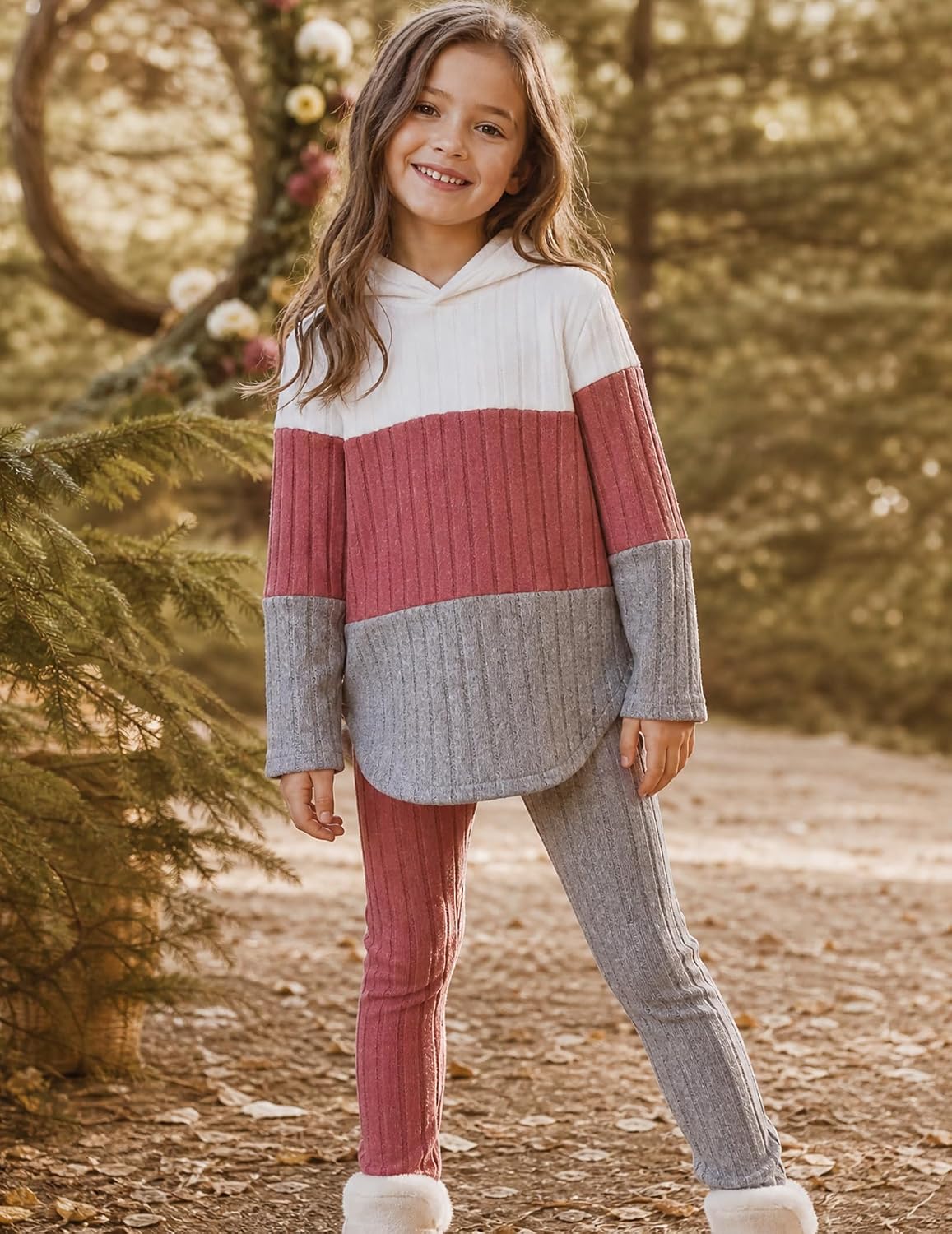 Detalle 2 de Girls' Hoodie and Leggings Set, Cotton-Spandex Blend