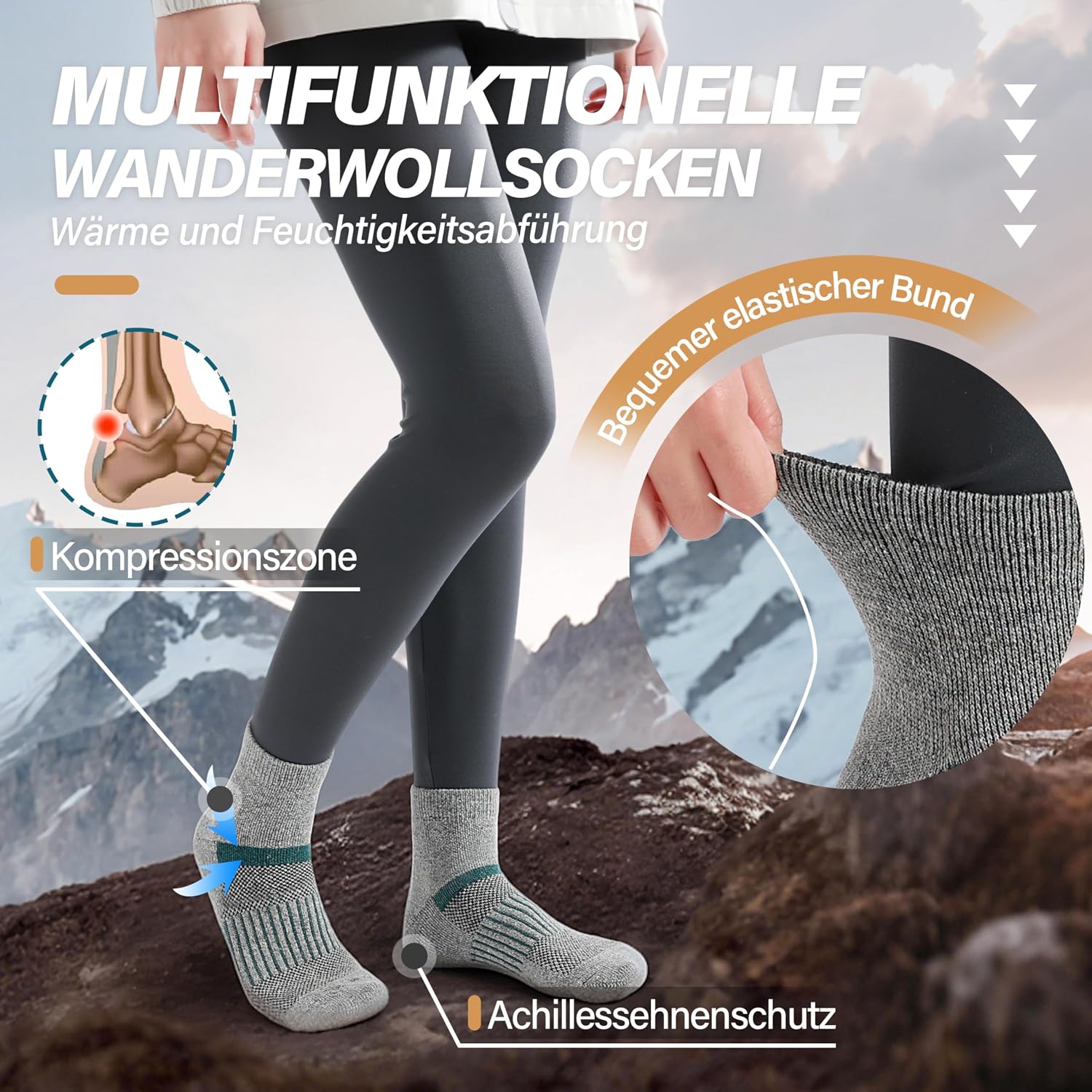 Thumbnail 2 de MOSEY KOSY Merino Kurz Viertellänge Wandersocken – 6 Paar Thermo-Sneaker-Socken für Herren & Damen