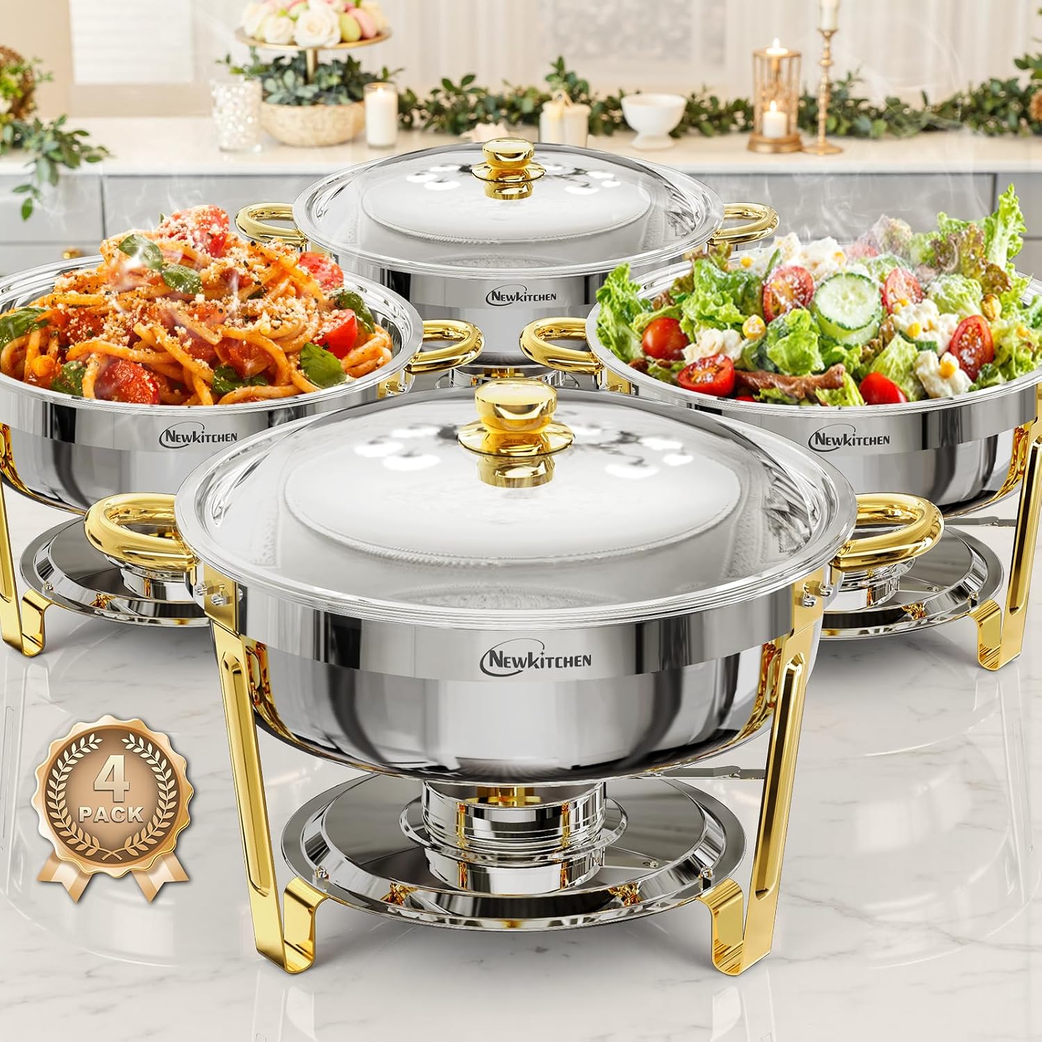 Detalle de NewKitchen 6QT Round Chafing Dishes 4-Pack