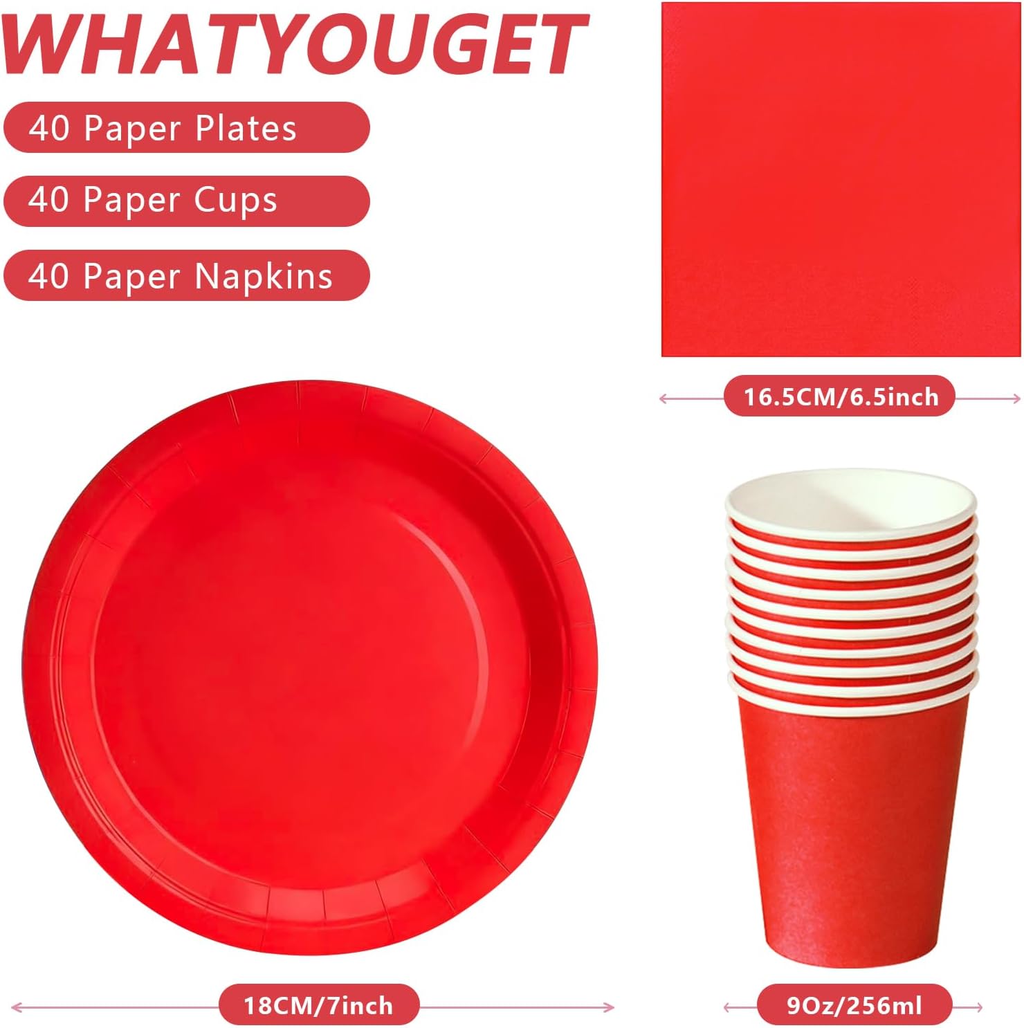 Detalle de ZblPyro Red Paper Party Tableware Set, 120 Pieces for 40 Guests