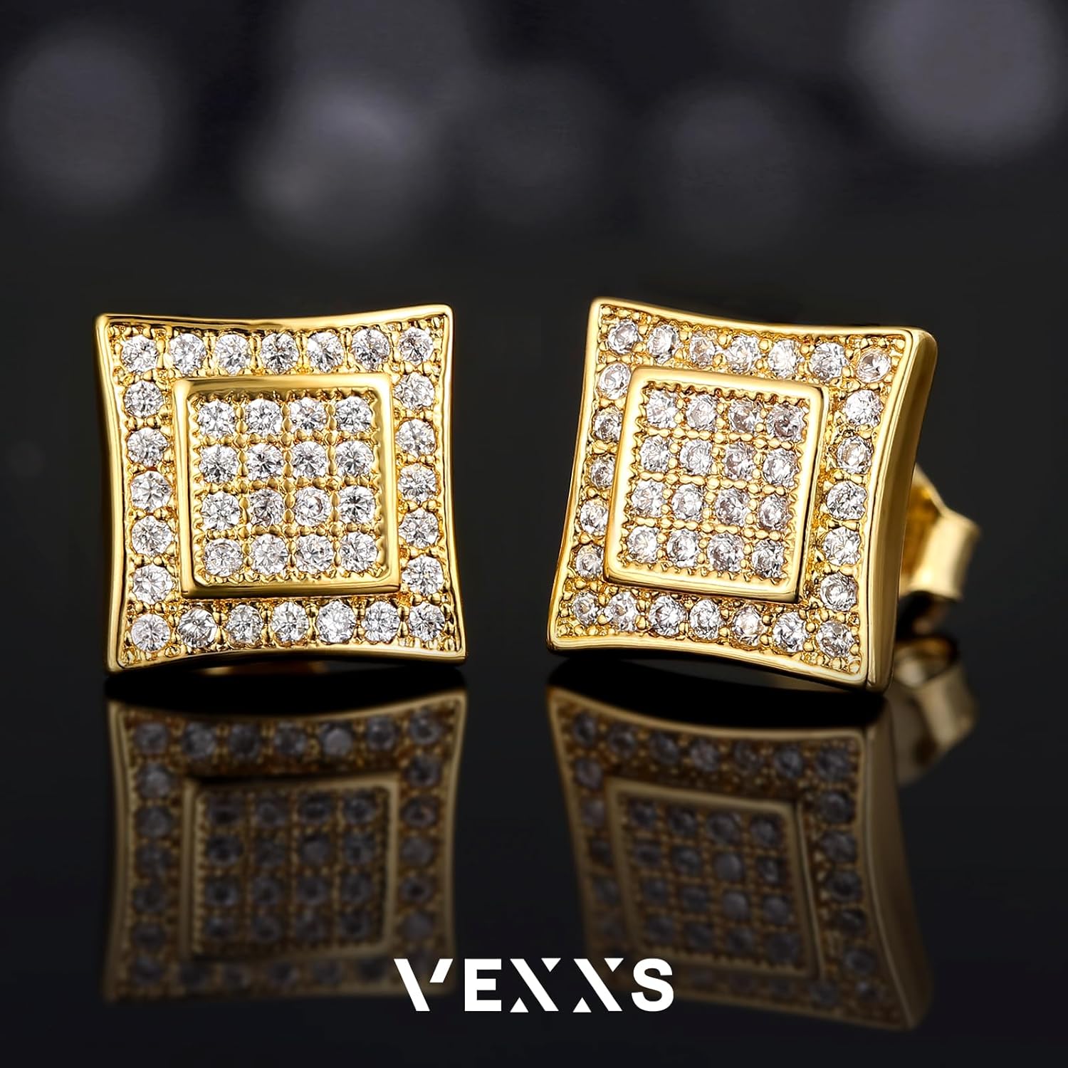 Detalle de VEXXS Herren Ohrringe Silber 925 – 18K Gold/Weißgold beschichtet, 5A Zirkonia