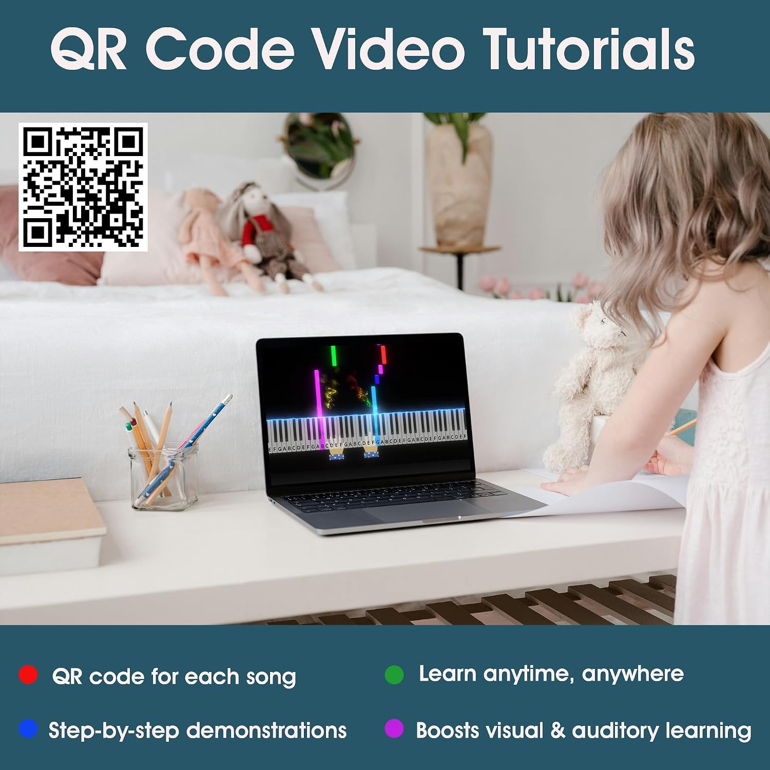 Detalle de QMG Piano note chart with 56-page lesson book