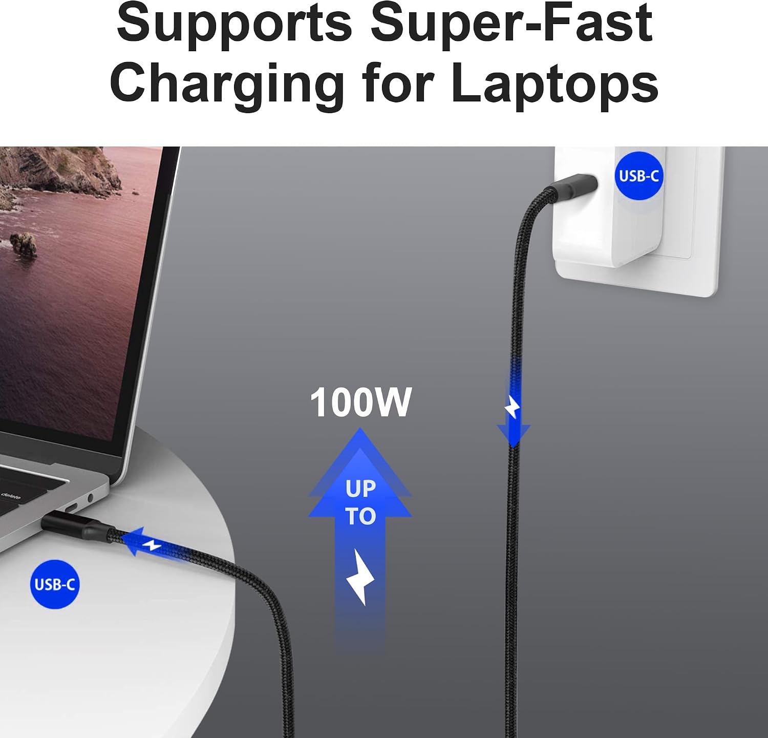 Detalle de Elfesoul USB-C to C Cable 3.2 Gen 2, 10ft, 240W PD, 4K 60Hz, 20Gbps