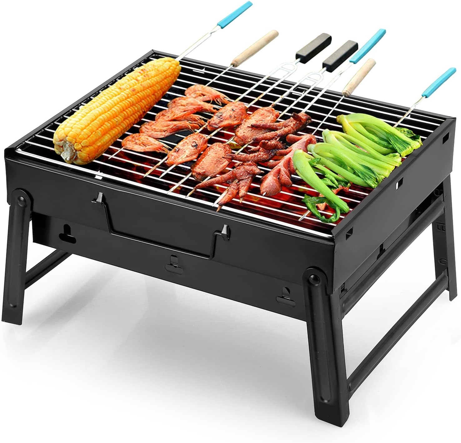 Uten petit barbecue pliable à charbon pour table, compact et transportable
