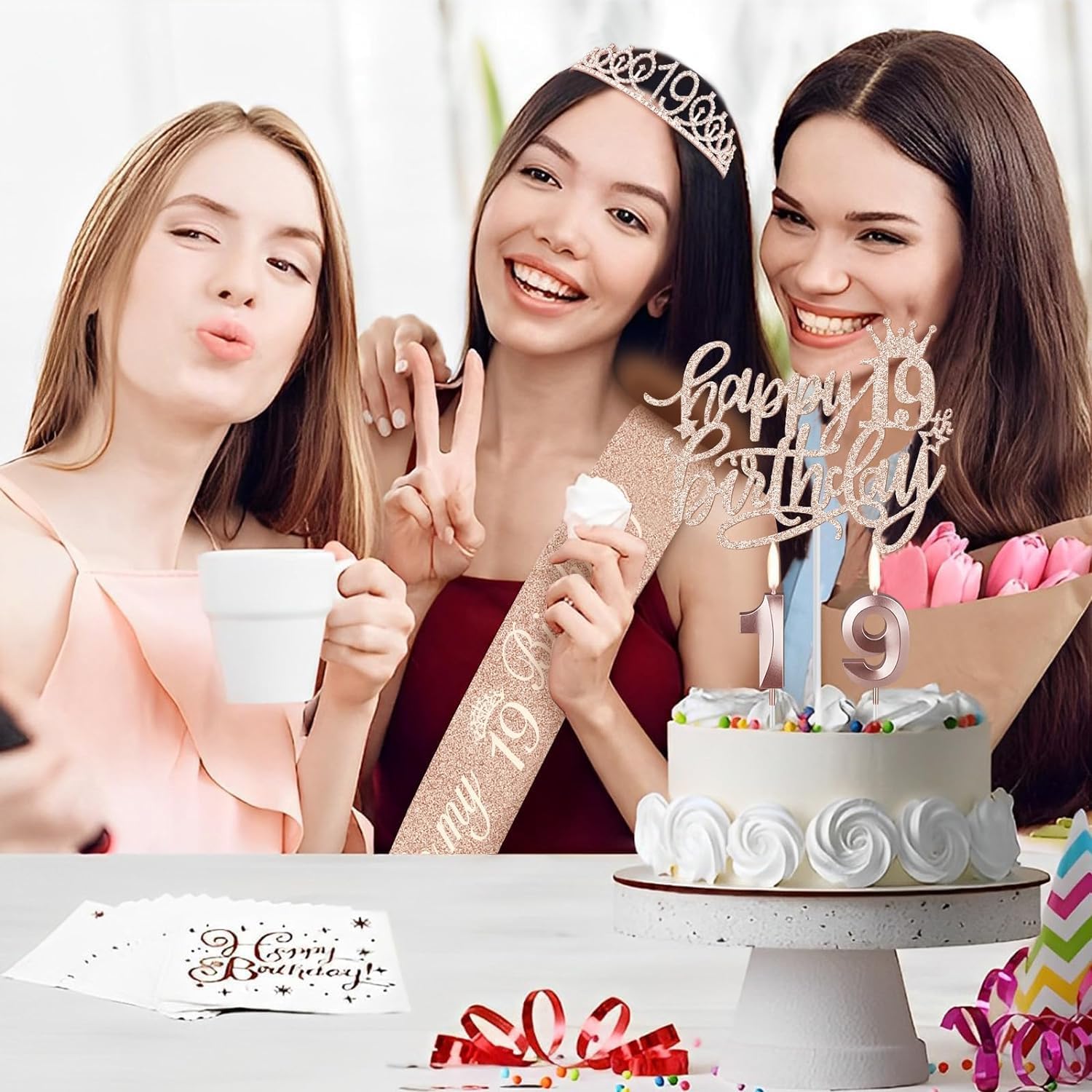 Thumbnail 4 de 19th Birthday Decorations Rose Gold Set