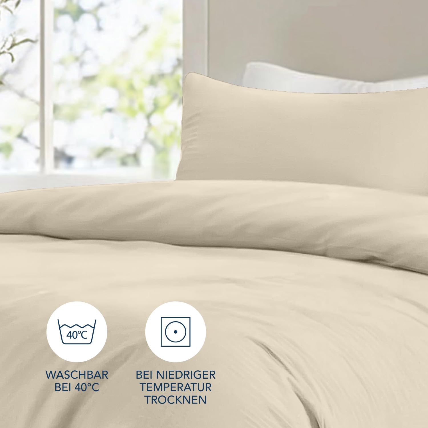 Detalle de Dreamzie Bettwäsche-Set 135x200 cm (4-teilig) Beige – Mikrofaser mit 2 Kissenbezügen 80x80