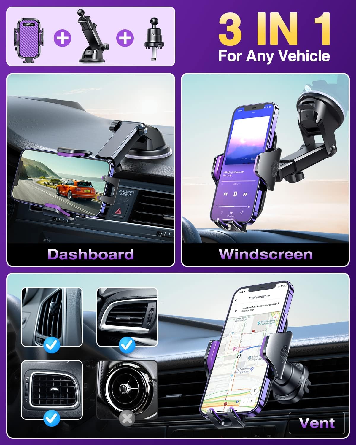 Thumbnail 3 de VANMASS 2026 Ultimate Car Phone Holder: Military-Grade, 69mm Suction, 360° Reach