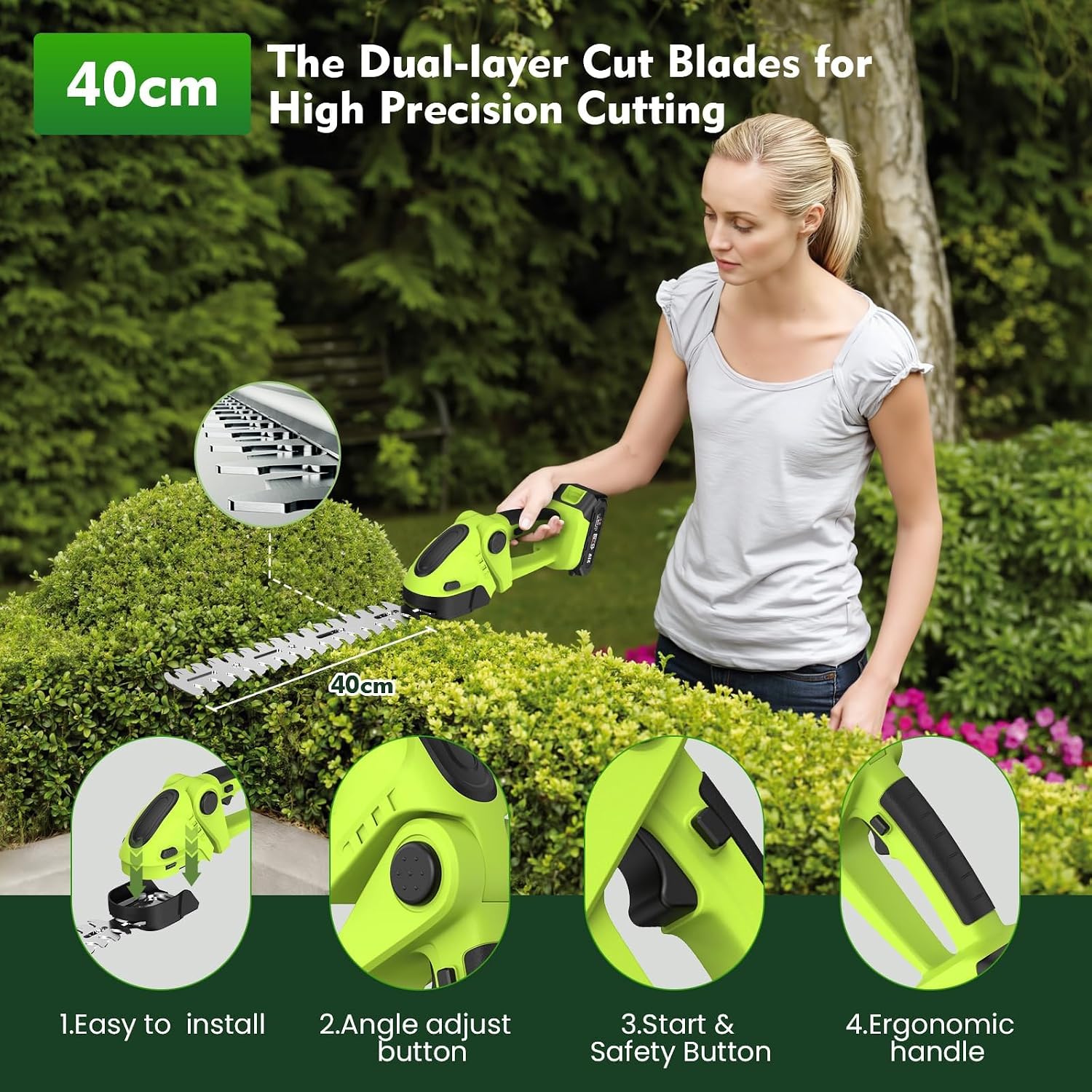 Detalle de Cordless Pole Hedge Trimmer & Chainsaw Set with 2x 4.0Ah Batteries and 7.05ft Extension Pole