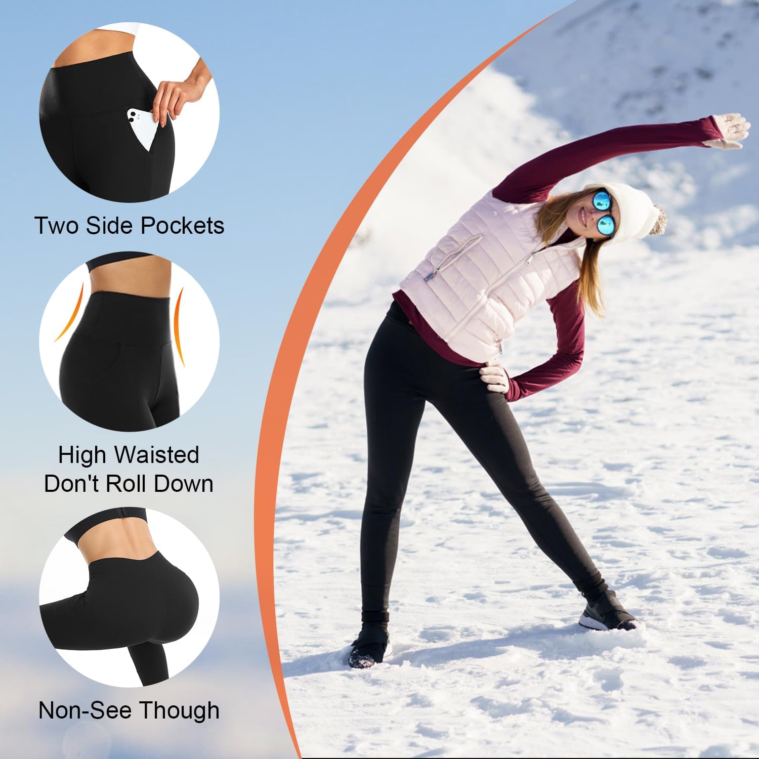Thumbnail 4 de we fleece Women's Fleece-Lined Leggings, High-Waisted Thermal 3-Pack