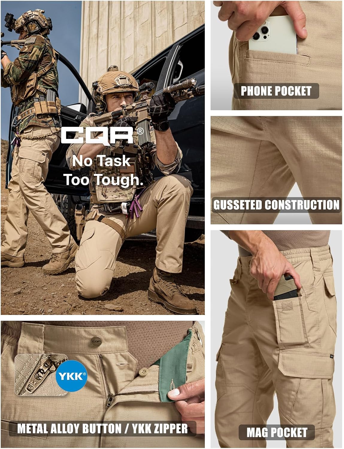 Thumbnail 6 de CQR TLP117 Men's Tactical Ripstop Cargo Pants, Water-Resistant 65/35 Blend