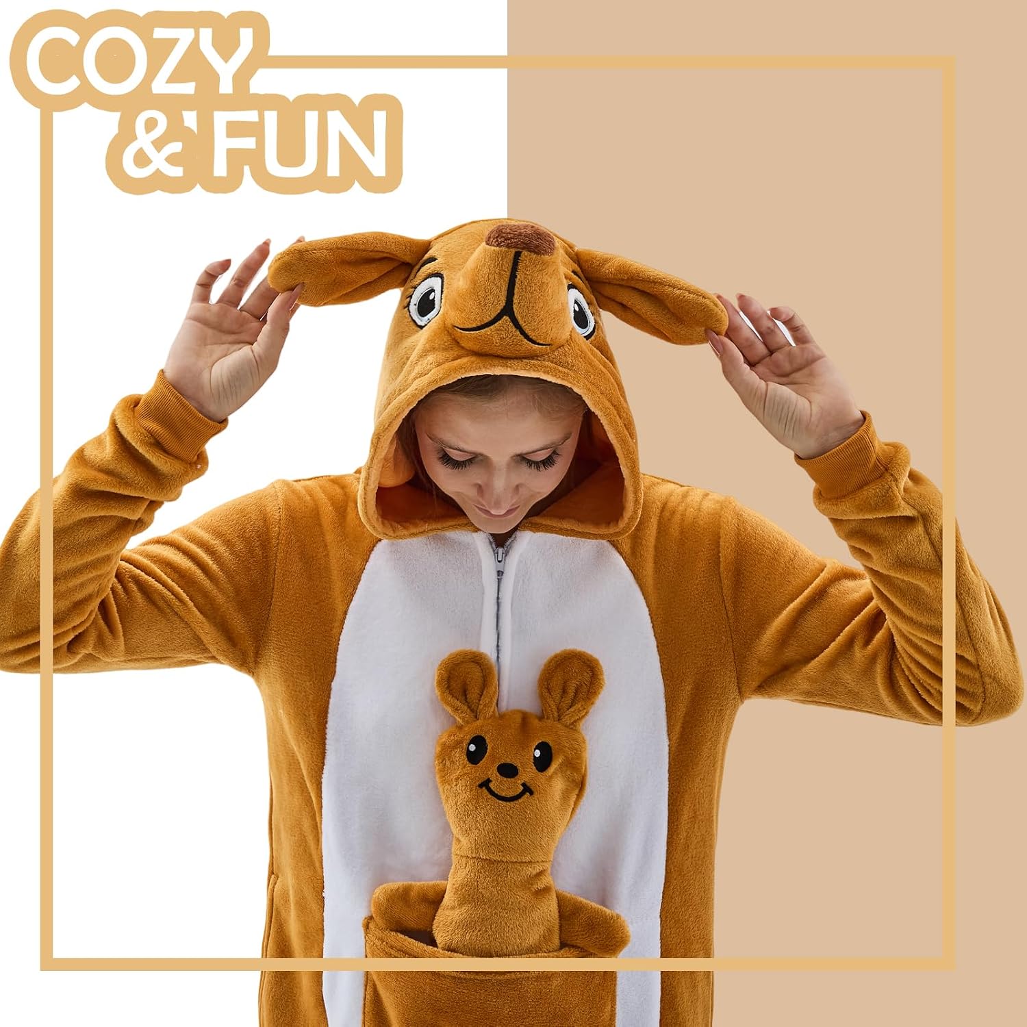 Detalle de NEWCOSPLAY Unisex Adult Animal Onesie Pajamas with Flannel, 3D Hood and Pockets