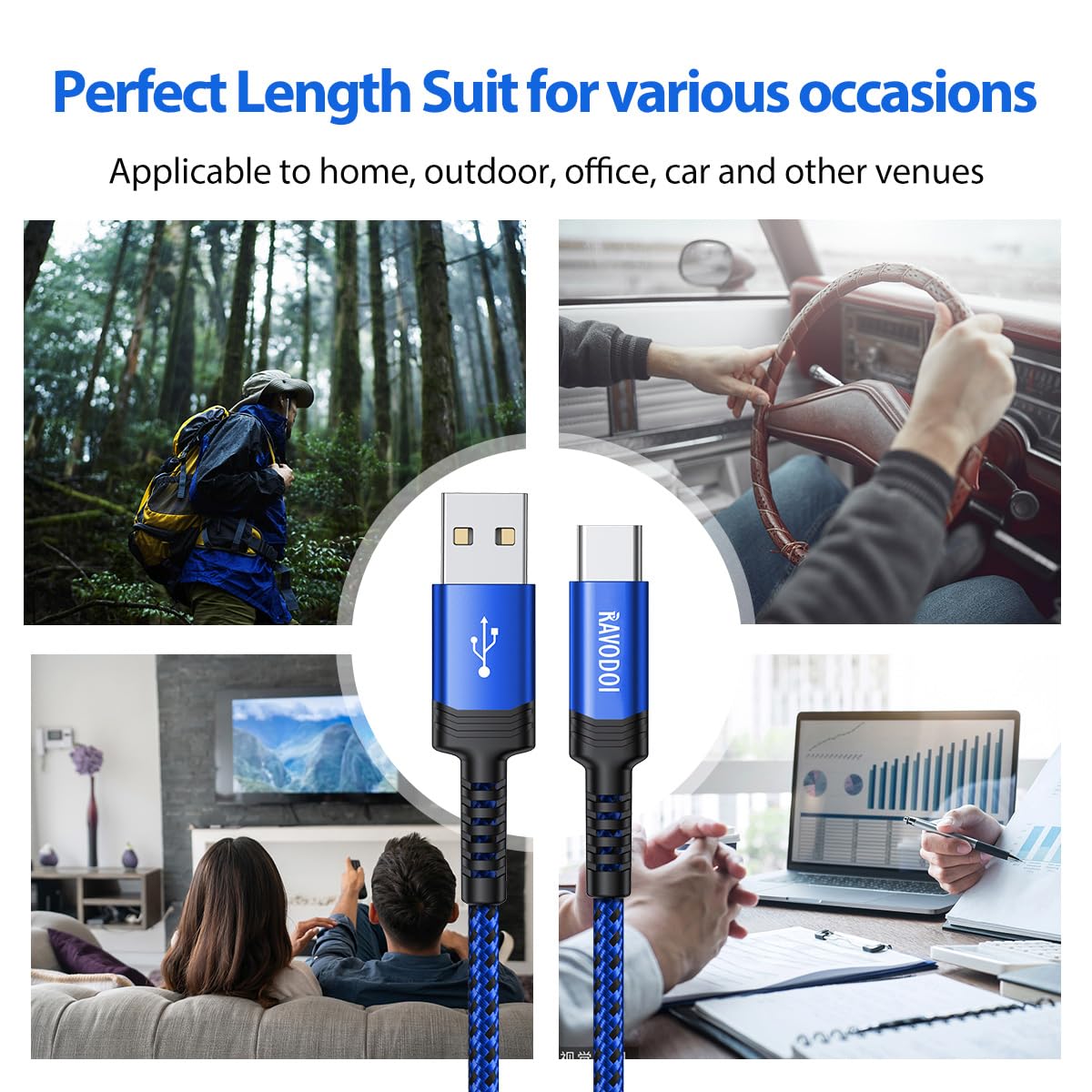 Detalle 2 de RAVODOI USB C charger cable 3A 3 pack