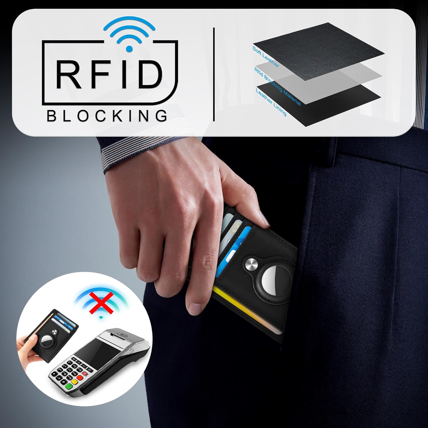 Thumbnail 4 de Hawanik Slim Minimalist AirTag Wallet with RFID