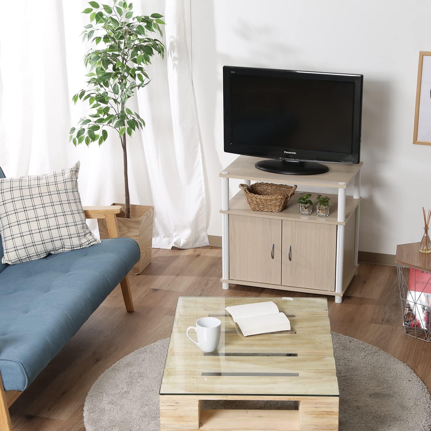 Detalle de 不二貿易 97528 テレビ台 幅60cm ホワイトウォッシュ 木目調・扉収納付き