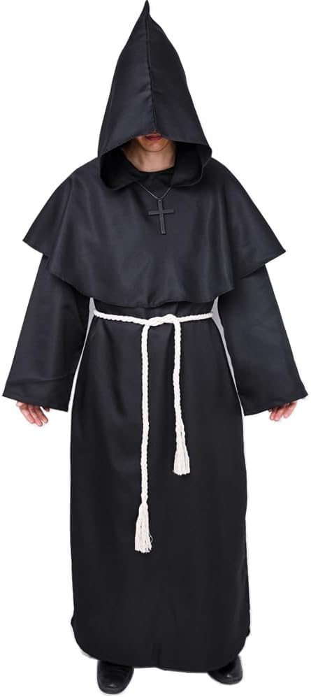 Detalle de Myir JUN Herren-Halloweenkostüm im Mittelalter-Look mit Kapuze (Robe, Halskette & Gürtel)