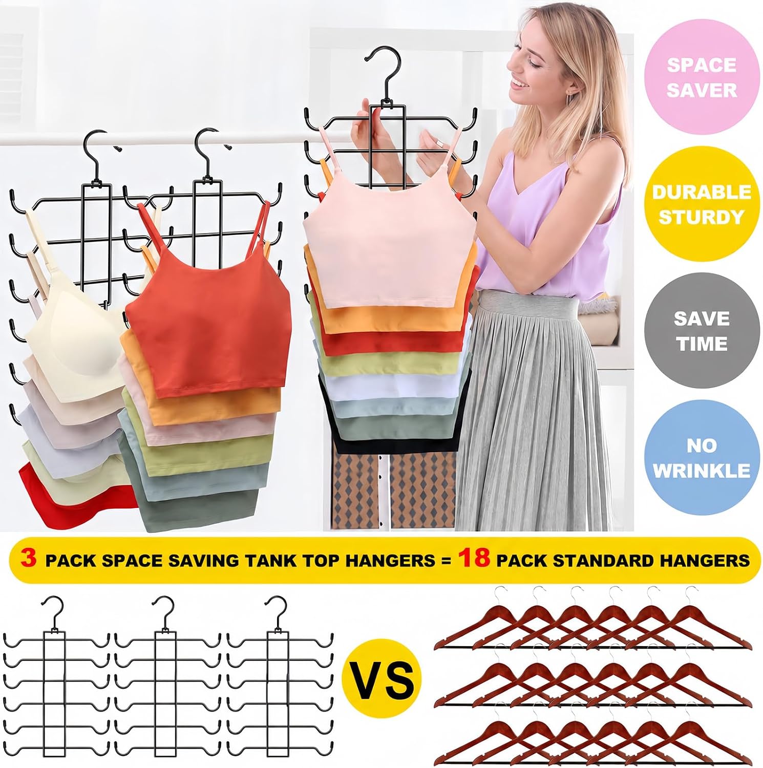 Detalle 2 de CLODSPAC 3-Pack Stainless Steel 6-Tier Tank Top Hangers, Space-Saving