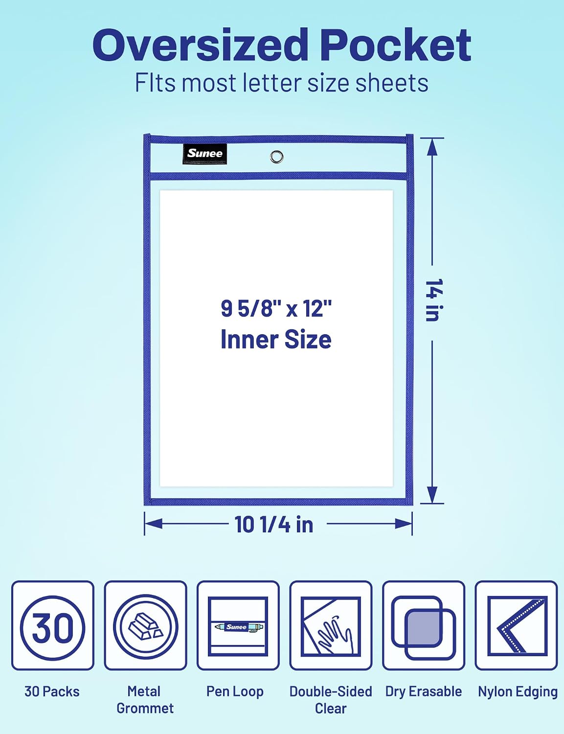 Detalle 2 de SUNEE 10 x 14 Dry Erase Pockets, 30-Pack with 10 Colors and Binder Rings